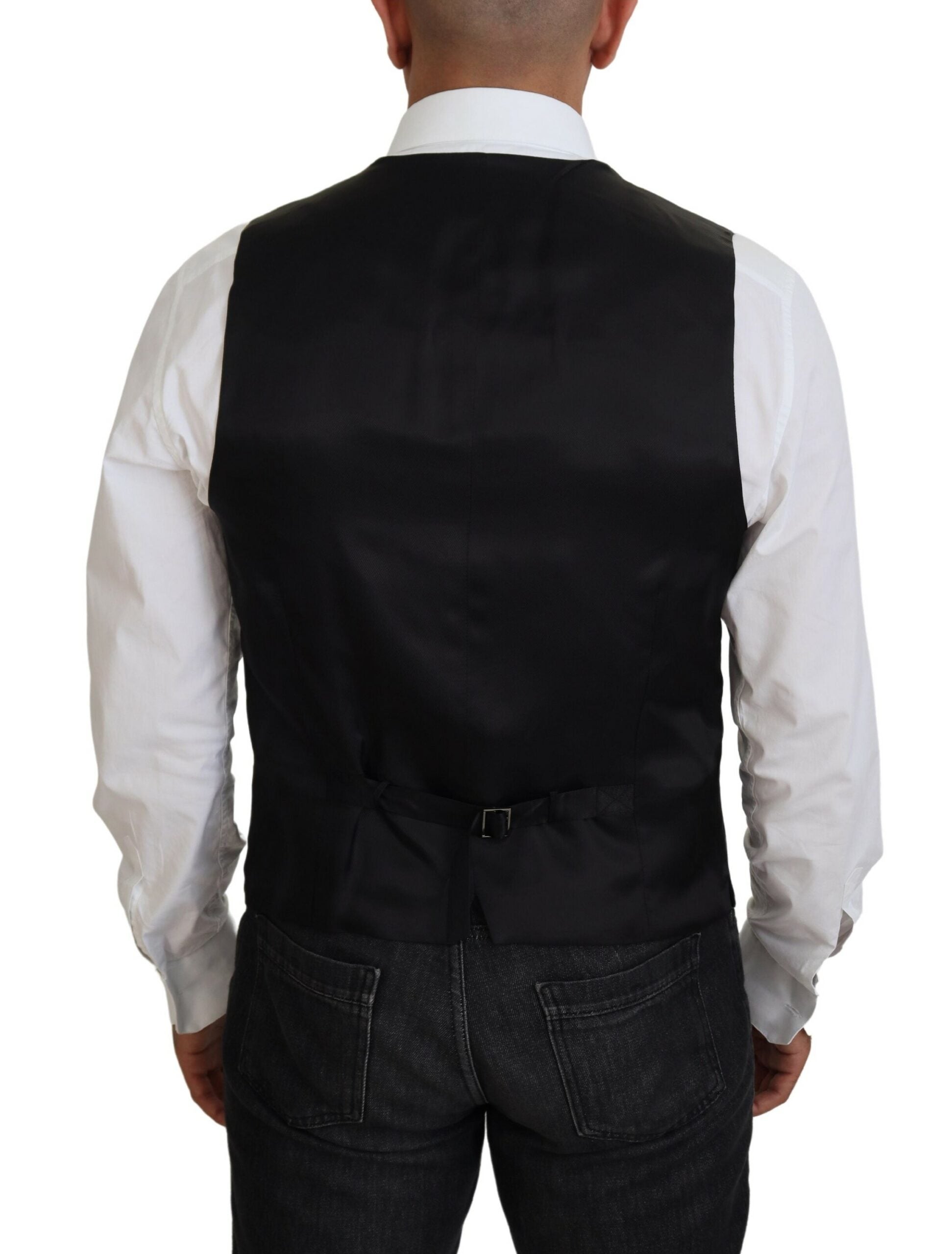 Black Virgin Wool Waistcoat Formal Vest - ventzia