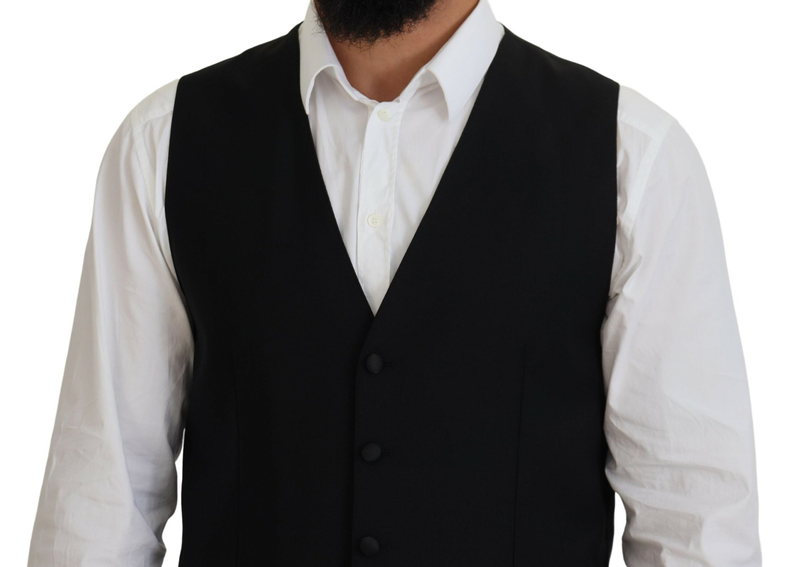 Black Virgin Wool Waistcoat Formal Vest - ventzia