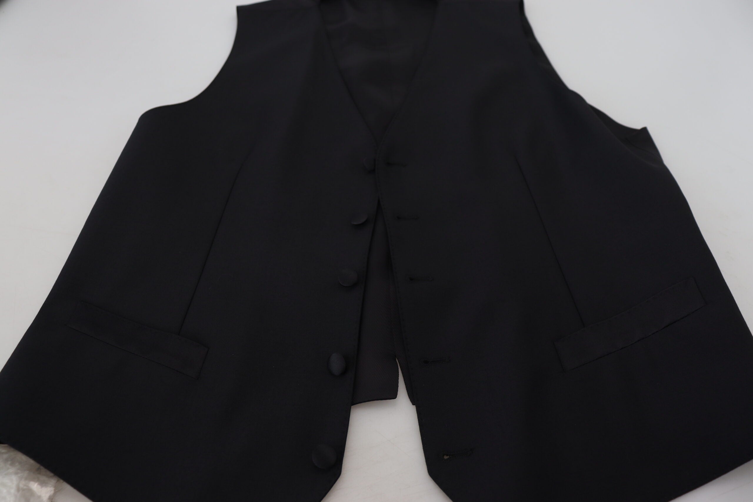 Black Virgin Wool Waistcoat Formal Vest - ventzia