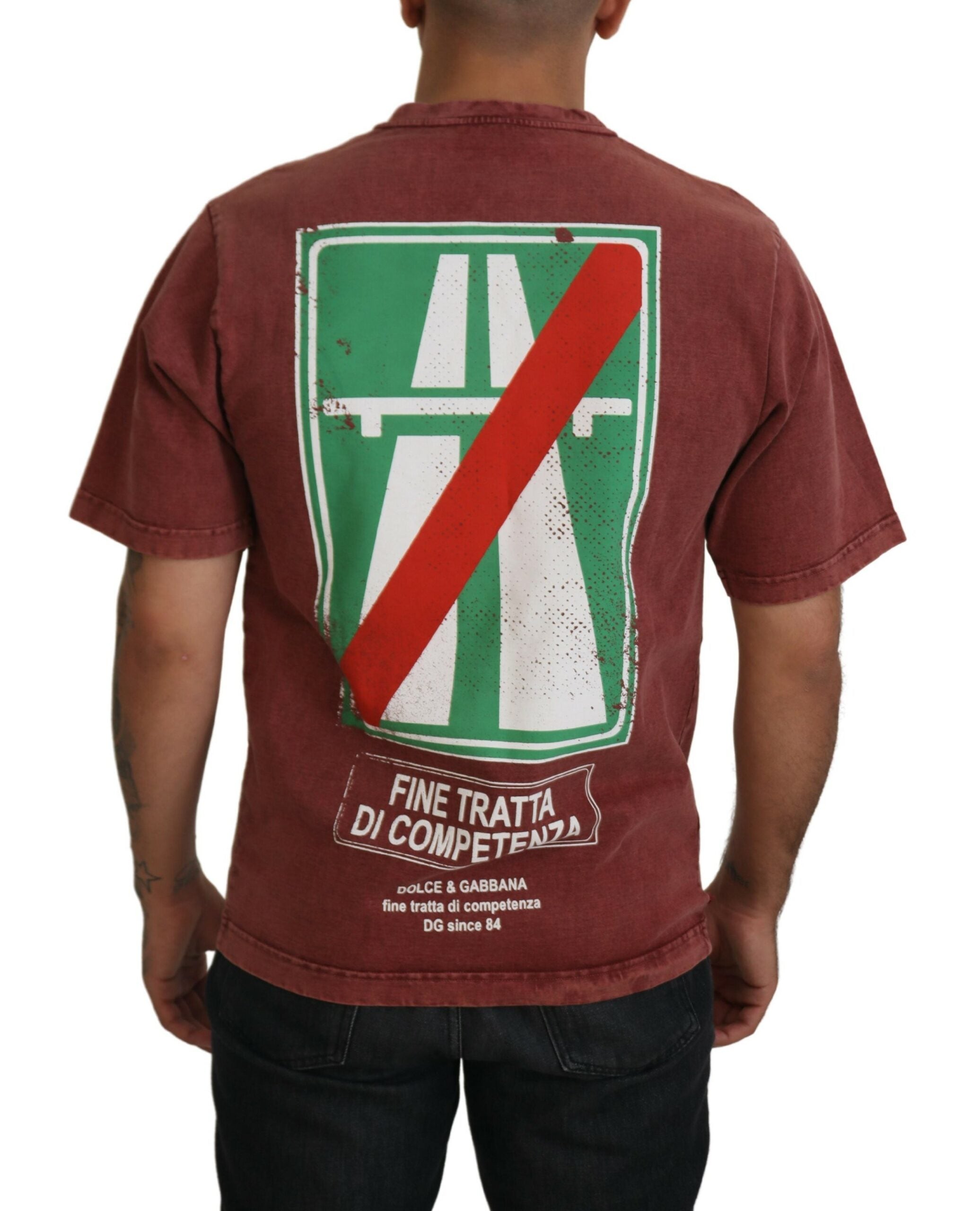 Maroon Print Round Neck Short Sleeves T-shirt - ventzia