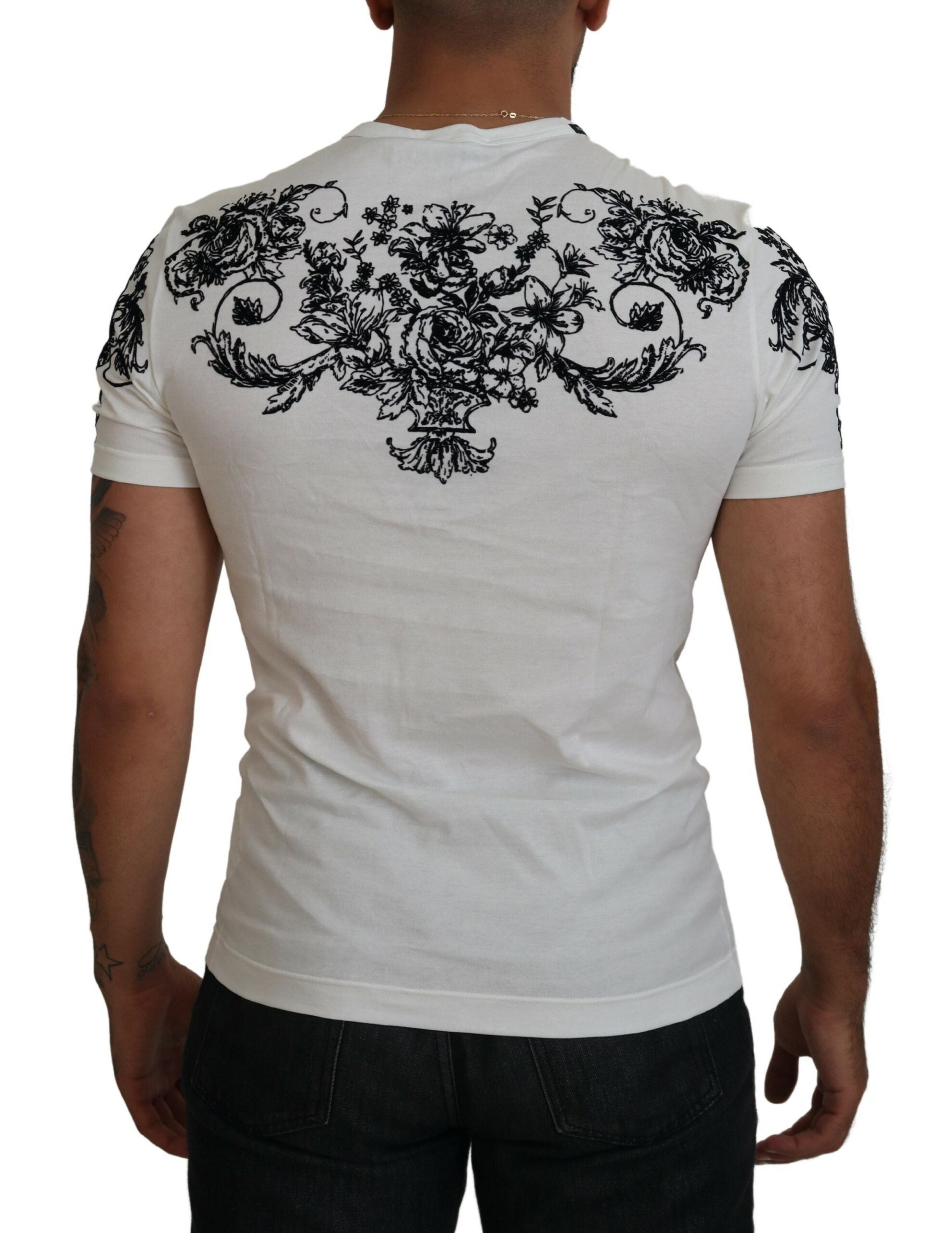 White DG Crown Floral Crewneck Men T-shirt - ventzia