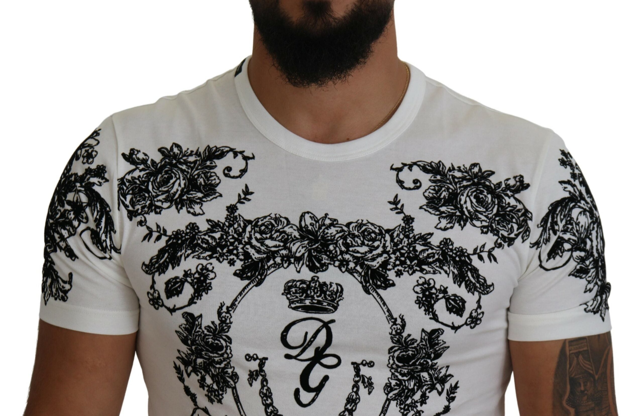 White DG Crown Floral Crewneck Men T-shirt - ventzia