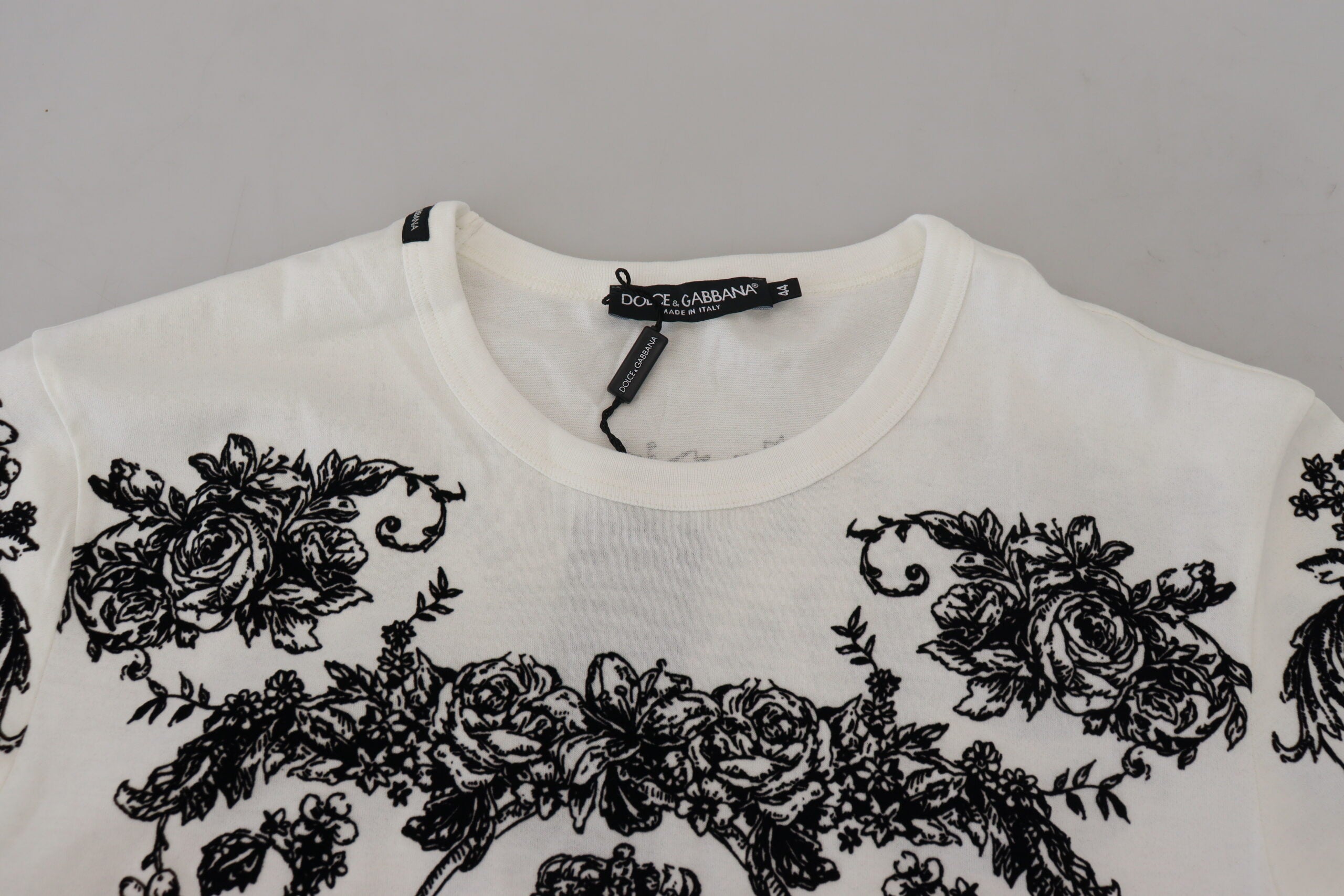 White DG Crown Floral Crewneck Men T-shirt - ventzia