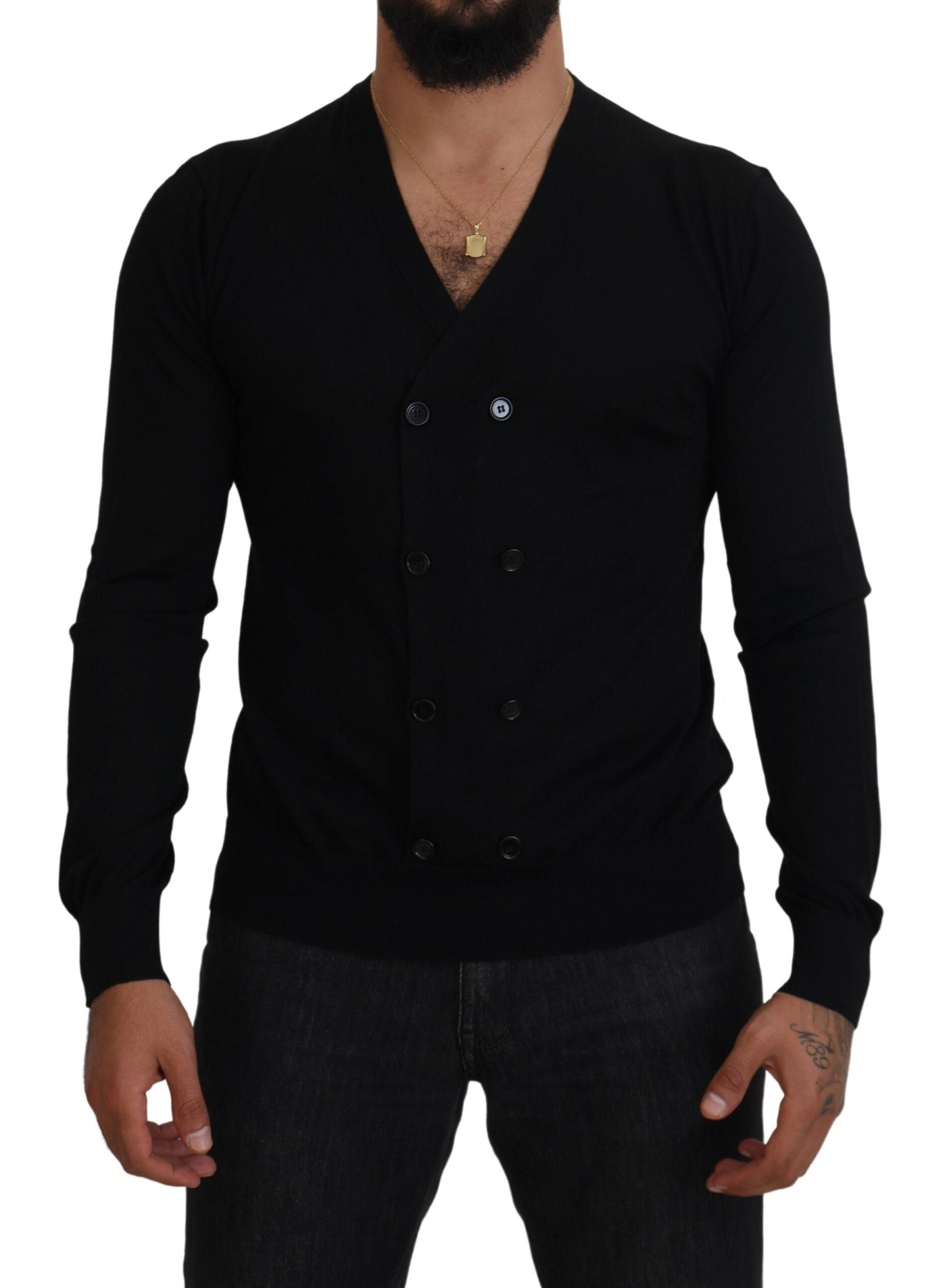 Black Cashmere Button Down Cardigan Sweater - ventzia