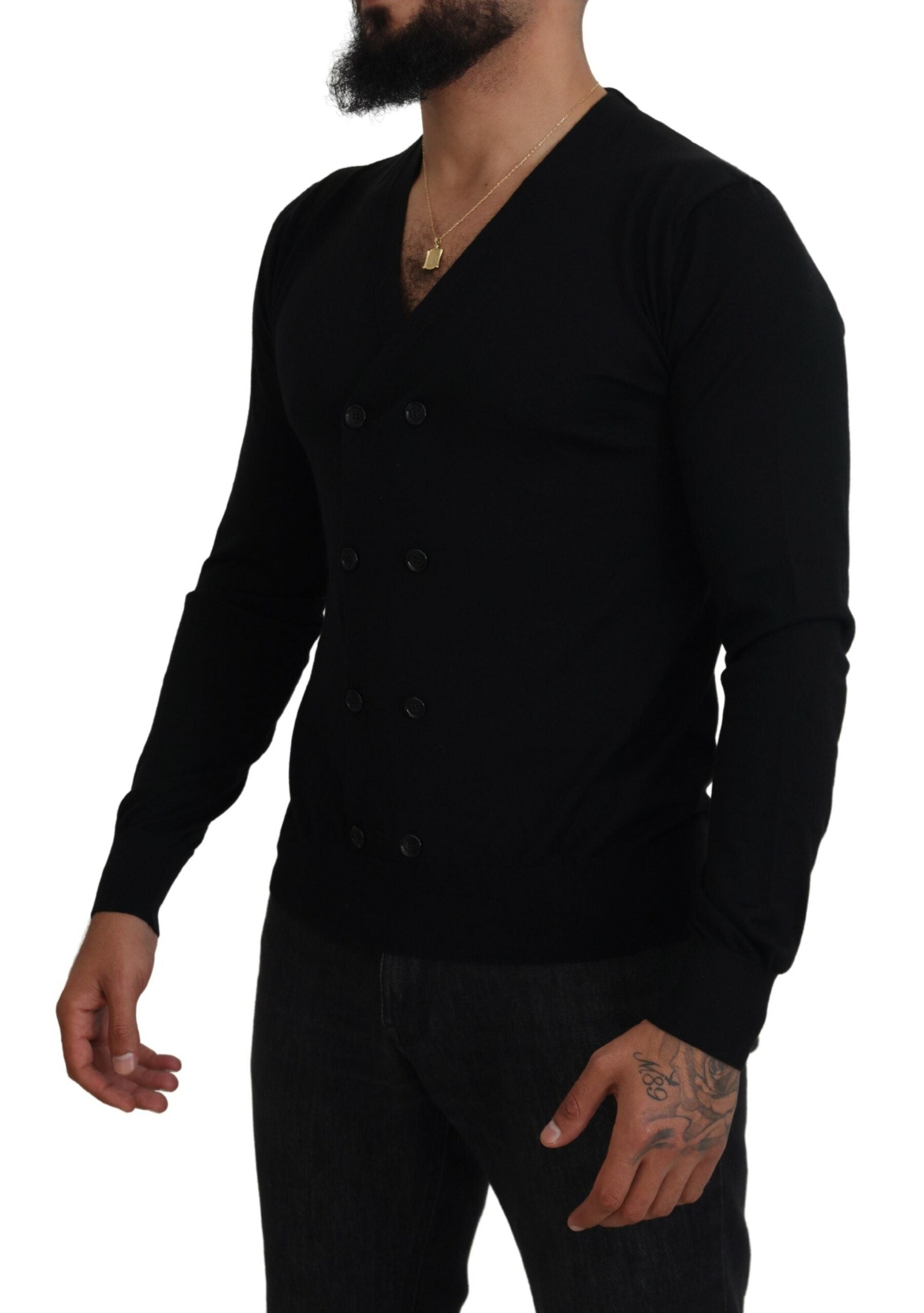 Black Cashmere Button Down Cardigan Sweater - ventzia