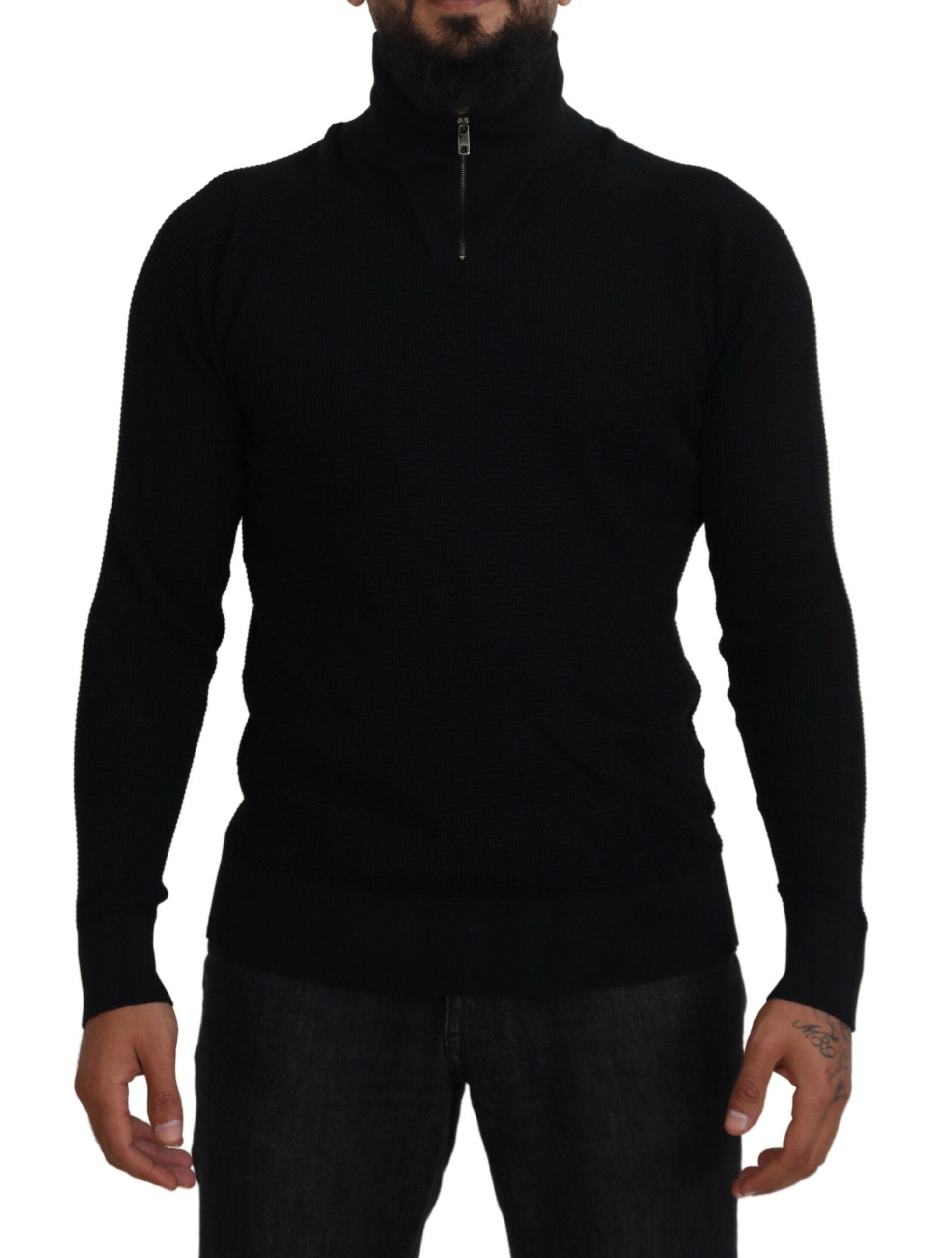 Black Silk Turtle Neck Pullover Sweater - ventzia