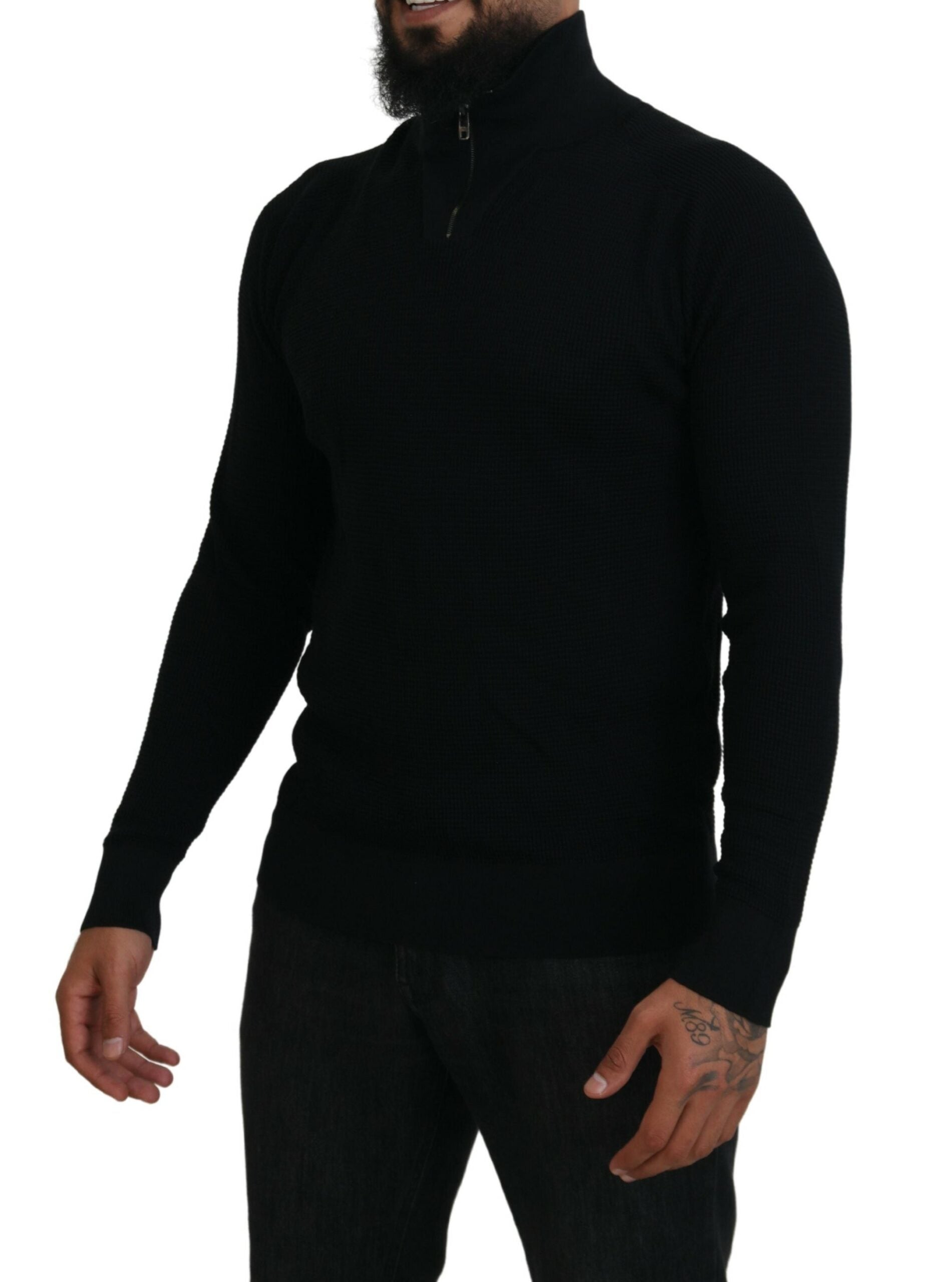 Black Silk Turtle Neck Pullover Sweater - ventzia