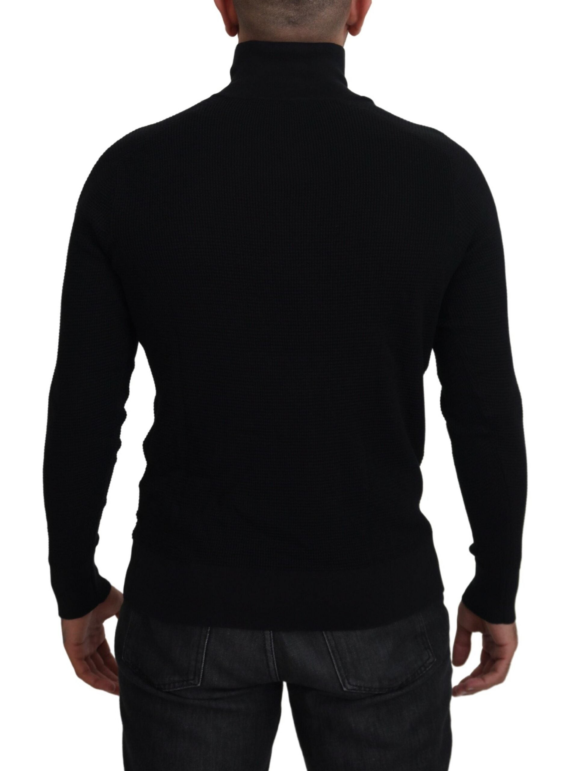 Black Silk Turtle Neck Pullover Sweater - ventzia