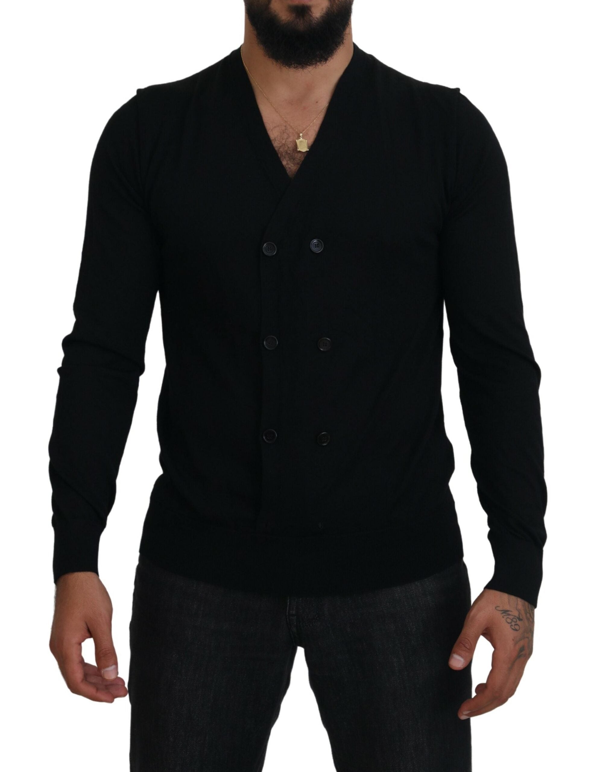 Black Cashmere Button Down Cardigan Sweater - ventzia