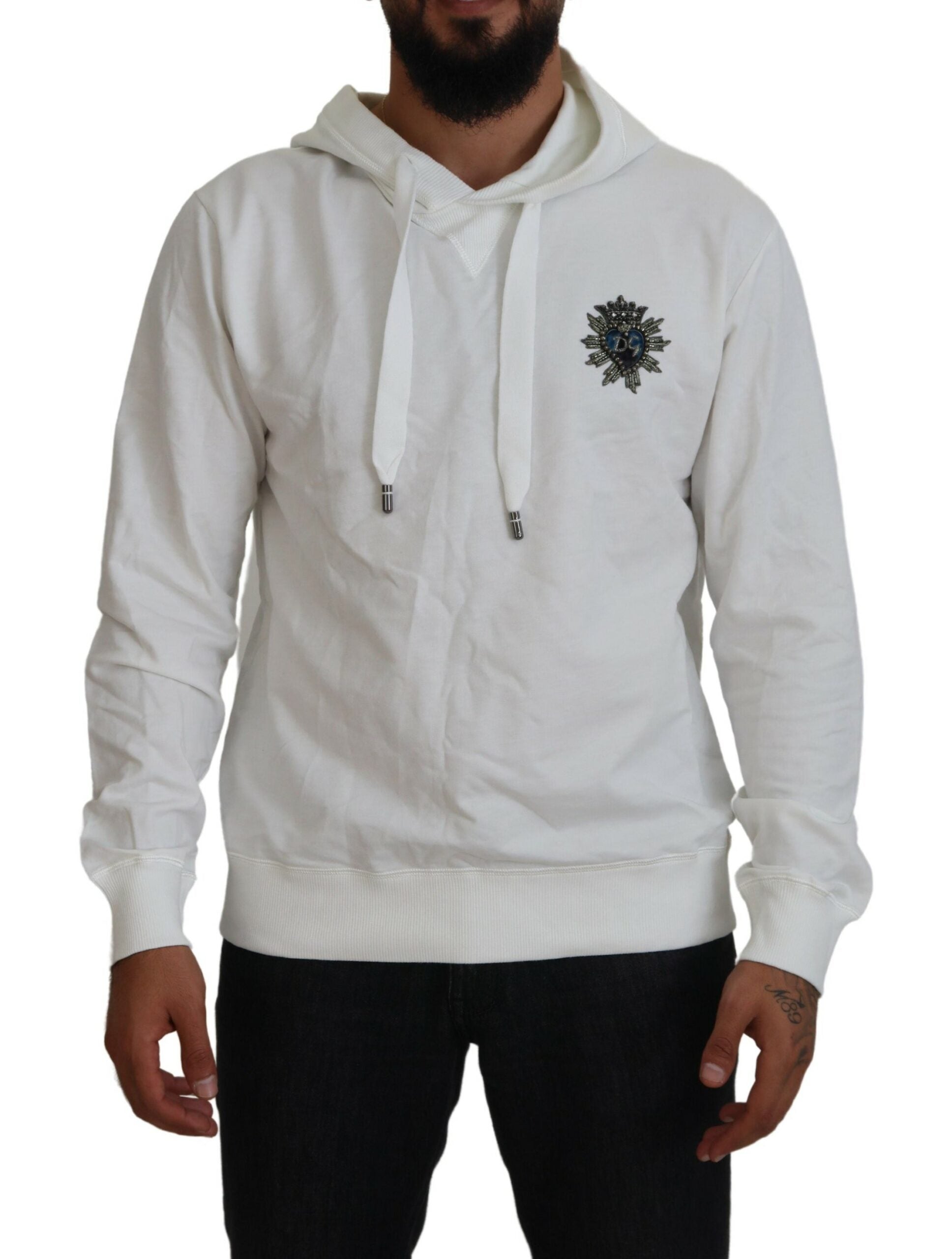 White Cotton Hooded Sweatshirt Logo Sweater - ventzia