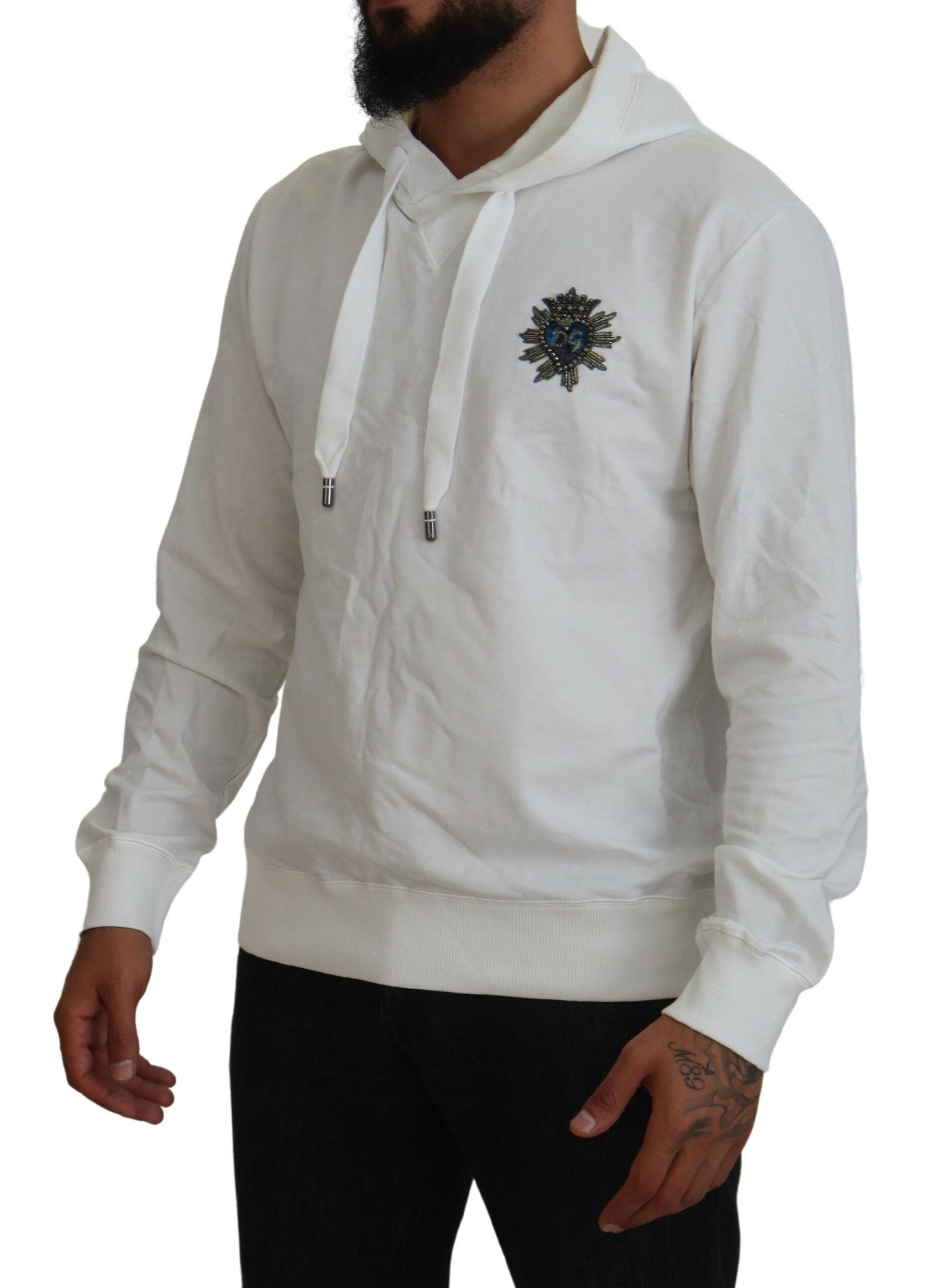 White Cotton Hooded Sweatshirt Logo Sweater - ventzia