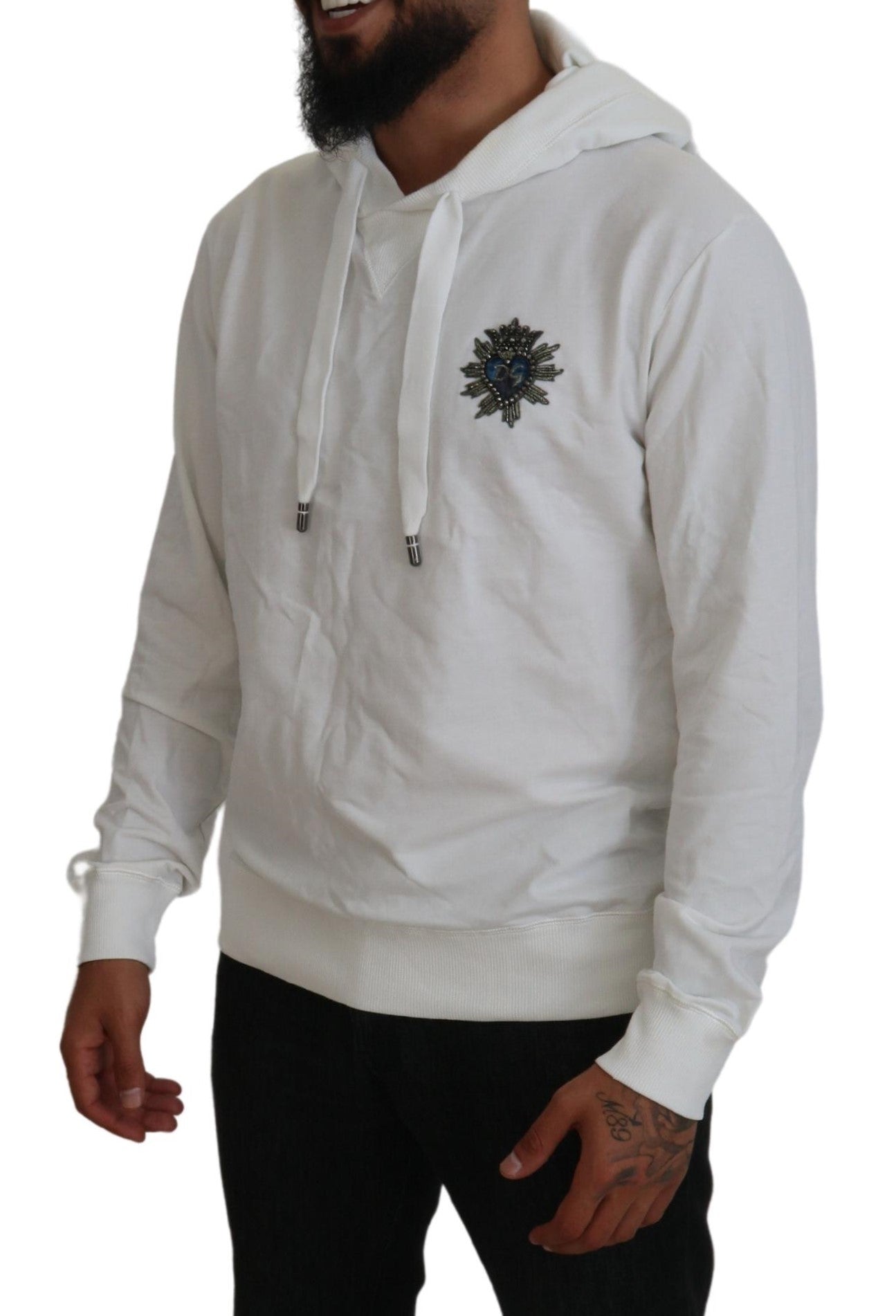 White Cotton Hooded Sweatshirt Logo Sweater - ventzia