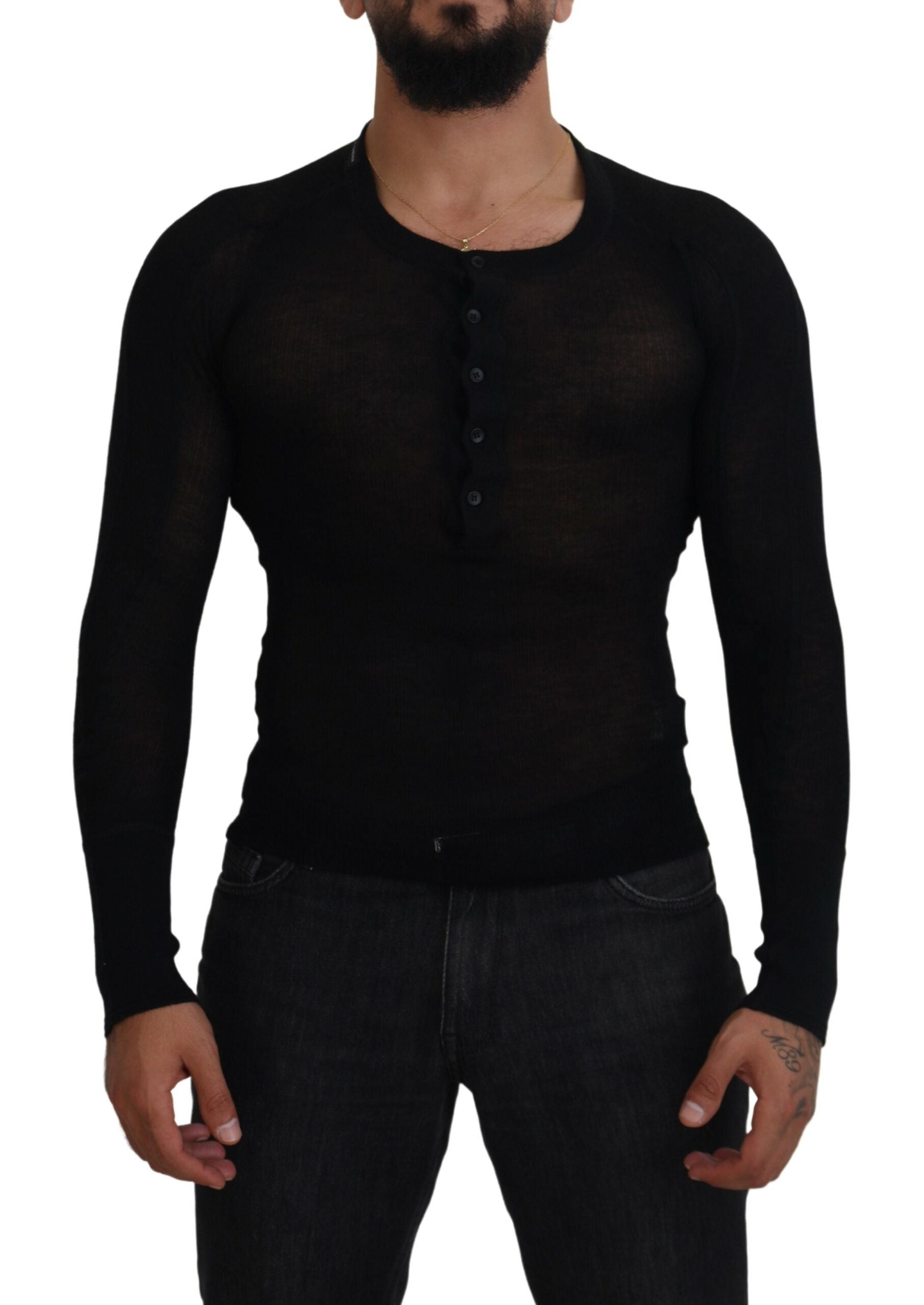 Black Cashmere Button Pullover Sweater - ventzia