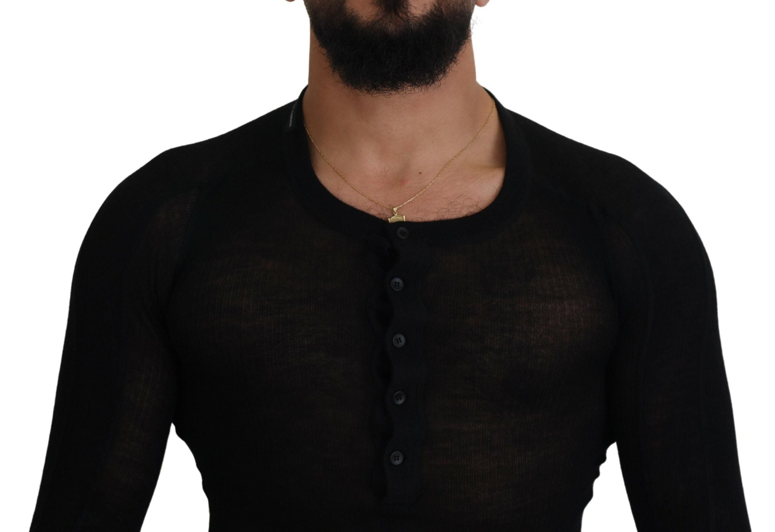 Black Cashmere Button Pullover Sweater - ventzia