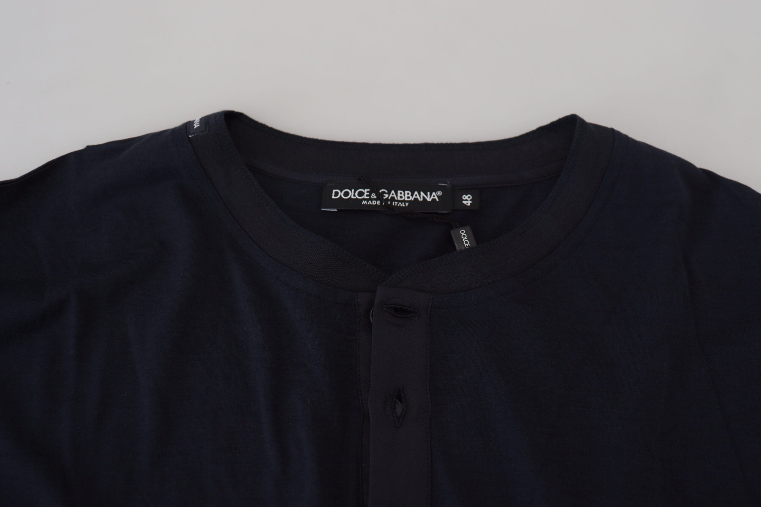 Blue Cotton Button Crewneck Pullover Sweater - ventzia