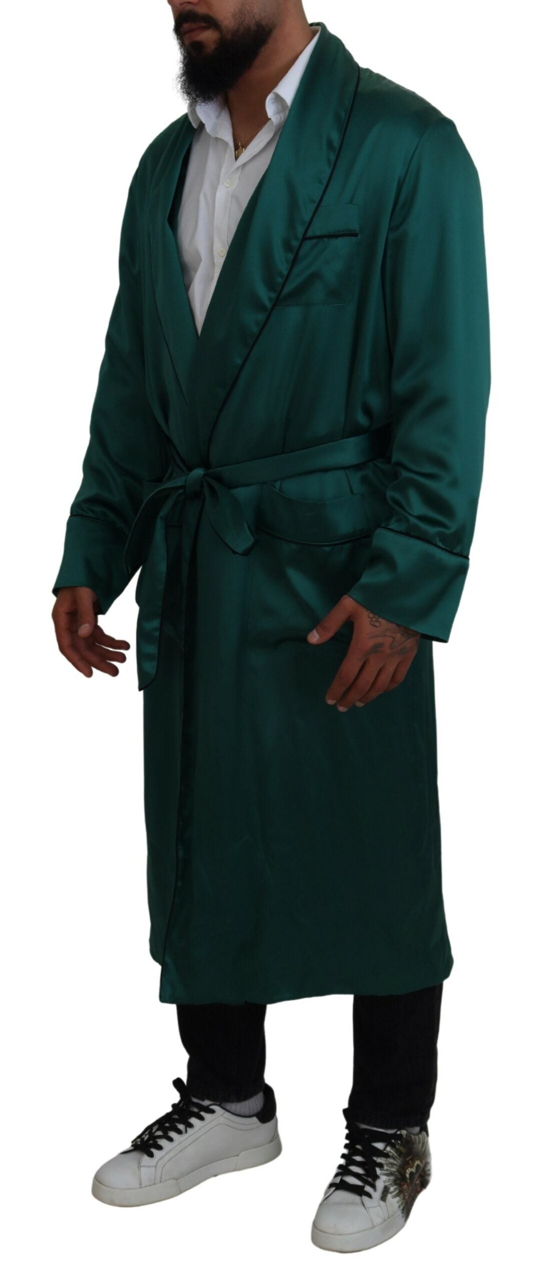 Green Silk Waist Belt Robe Sleepwear - ventzia