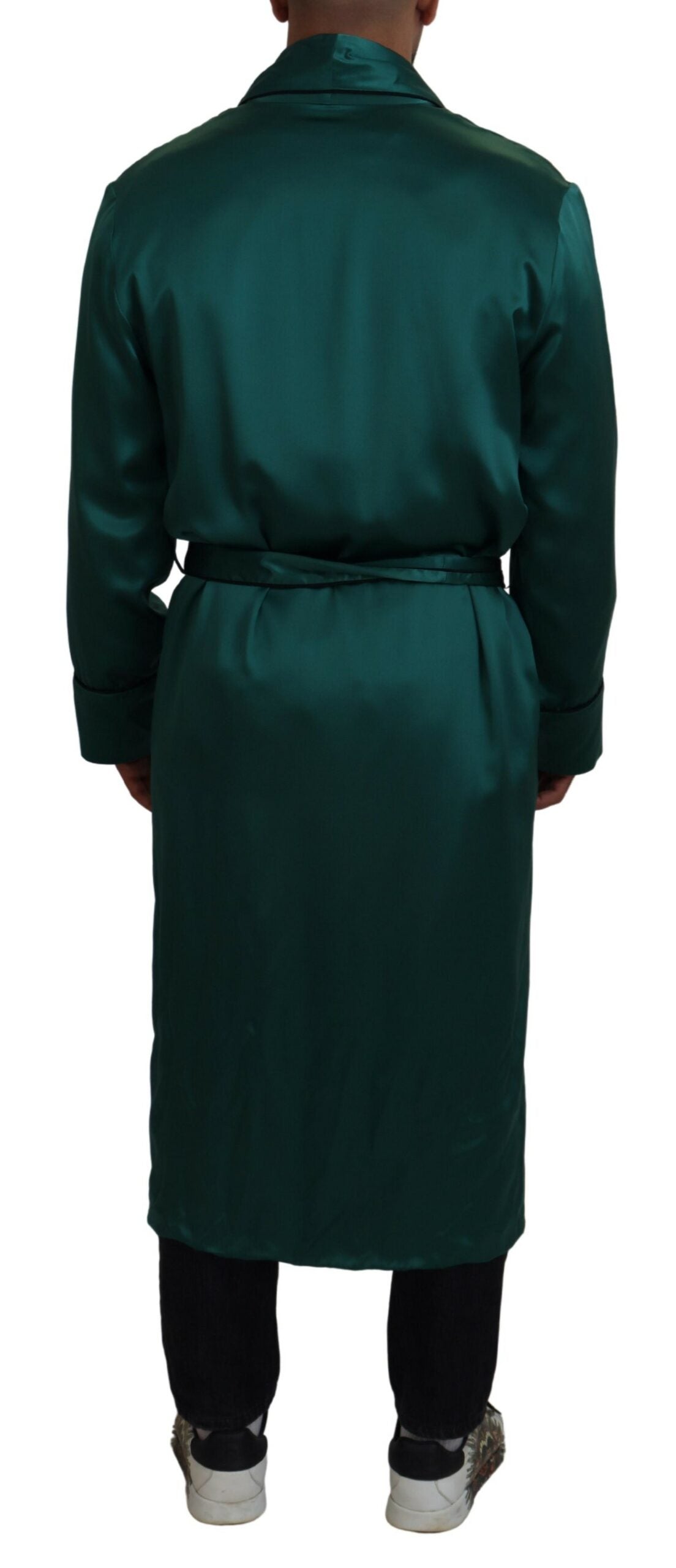 Green Silk Waist Belt Robe Sleepwear - ventzia