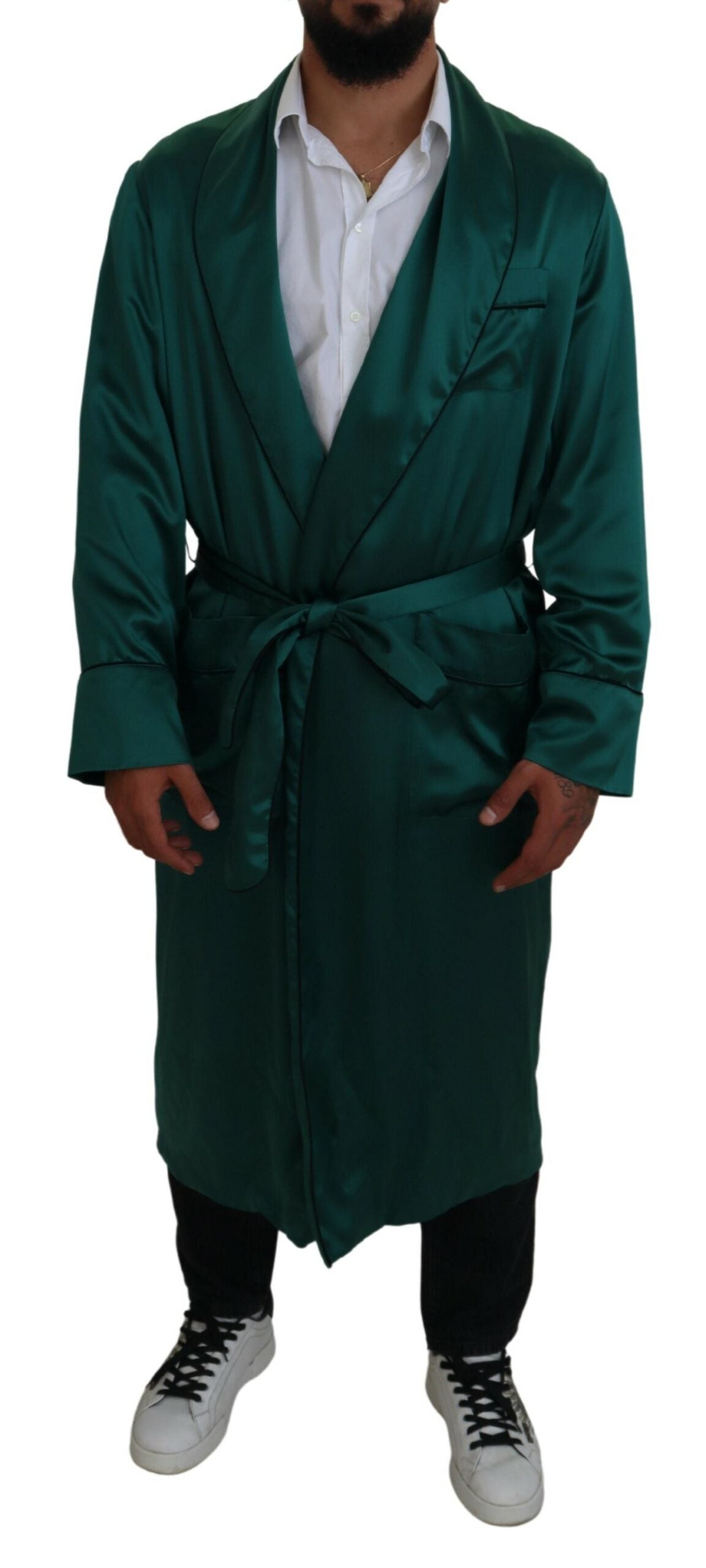 Green Silk Waist Belt Robe Sleepwear - ventzia
