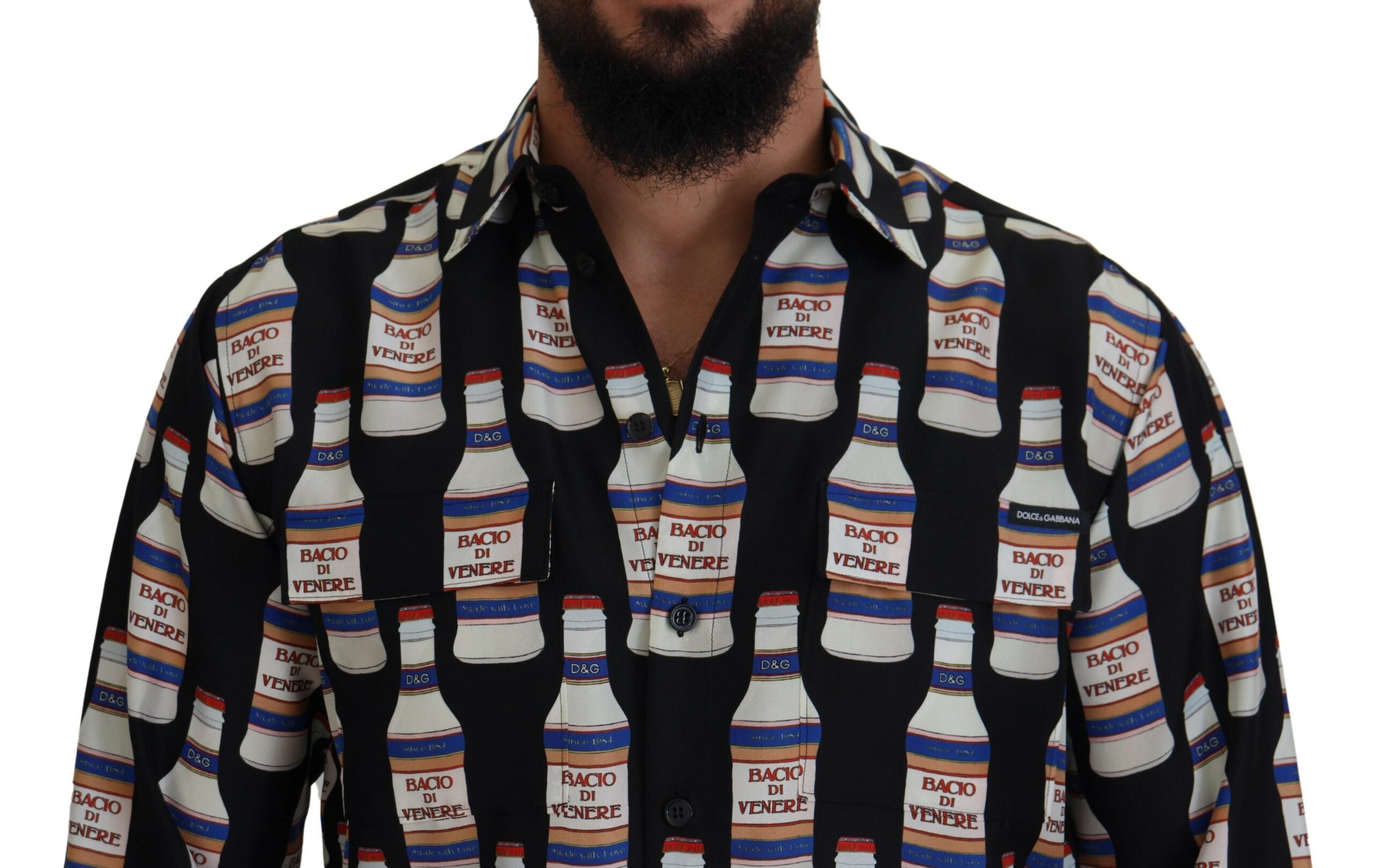 Black Silk Printed Collared Men Casual Shirt - ventzia