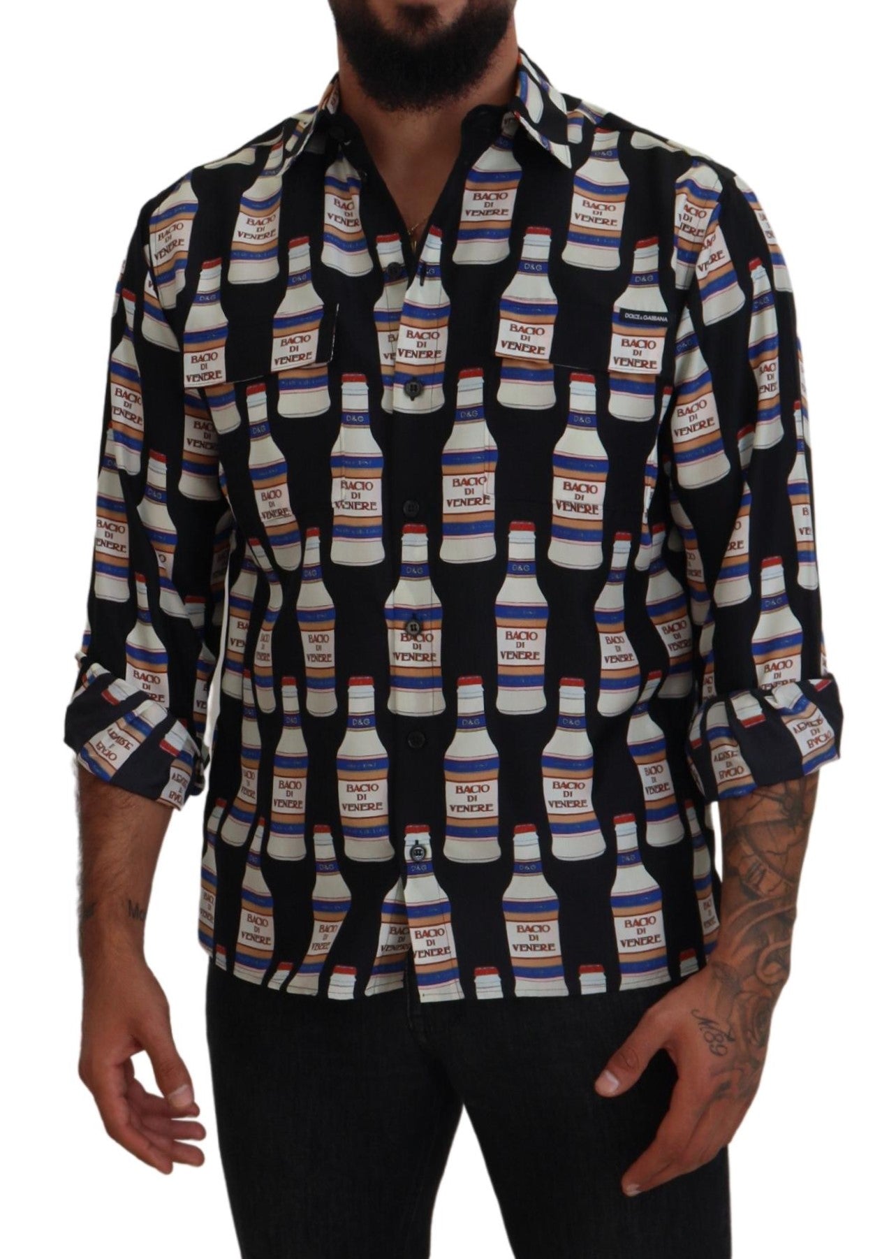 Black Silk Printed Collared Men Casual Shirt - ventzia