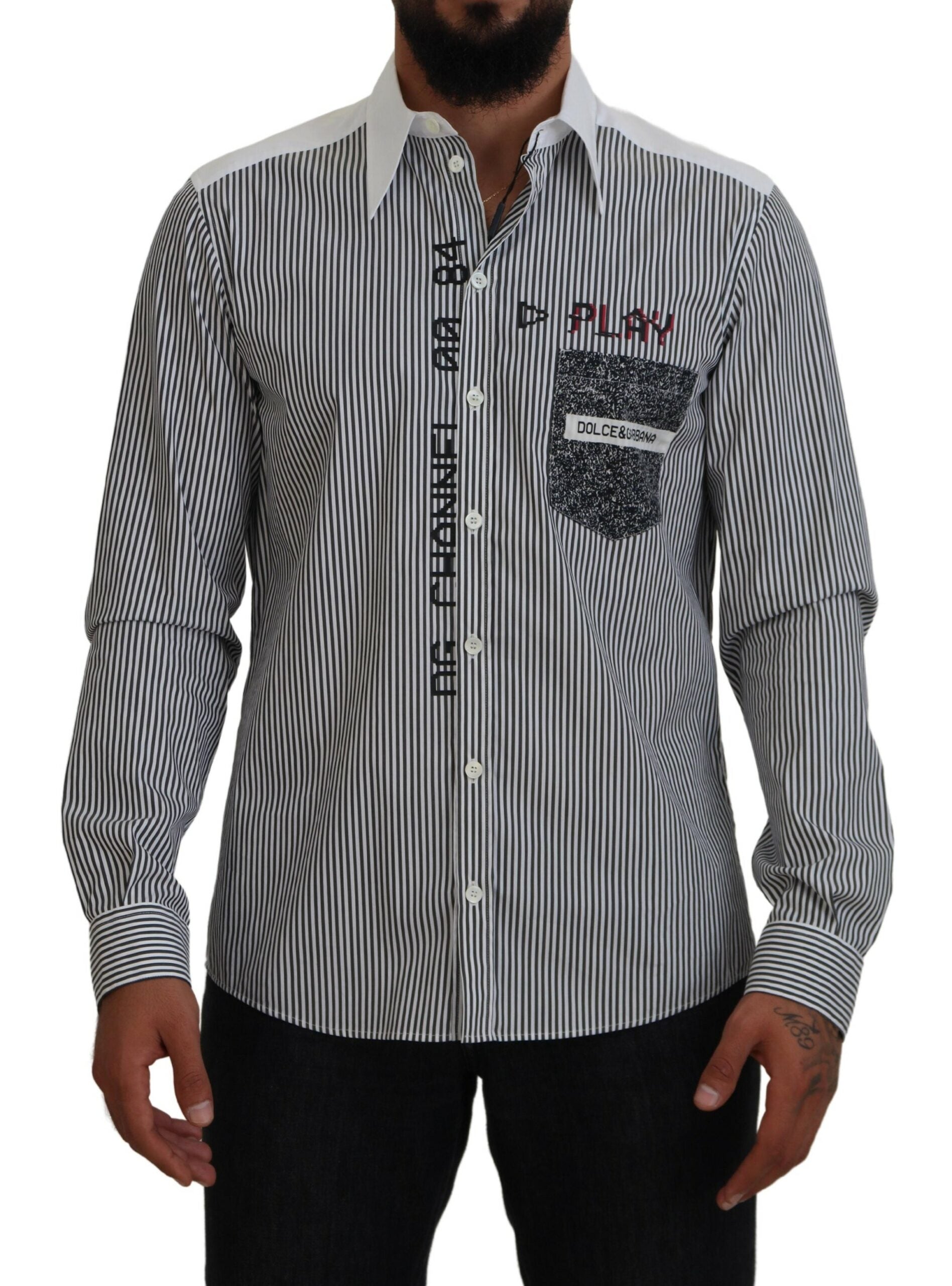 Black White Striped Printed Casual Cotton Shirt - ventzia