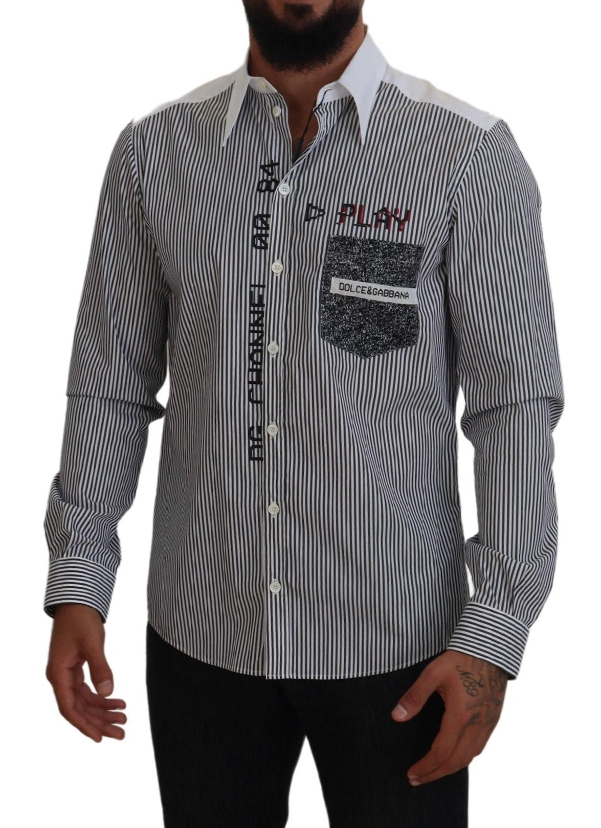 Black White Striped Printed Casual Cotton Shirt - ventzia