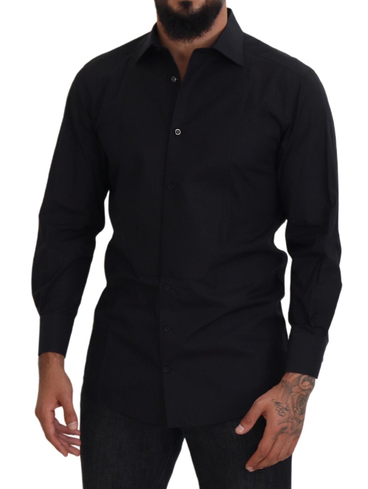 Black GOLD Cotton Collared Long Sleeve Shirt - ventzia