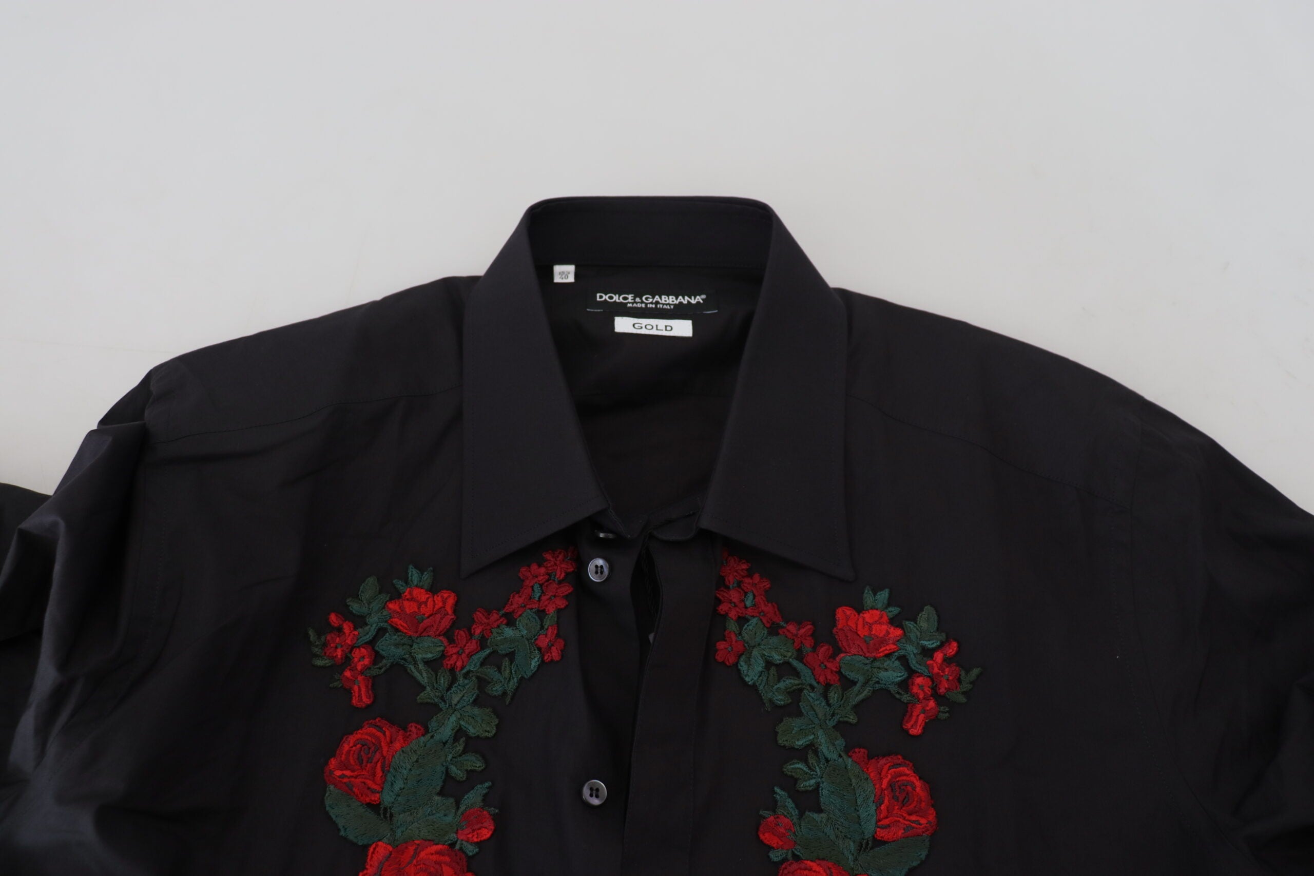 Black Floral Embroidery Men Long Sleeves GOLD Shirt - ventzia