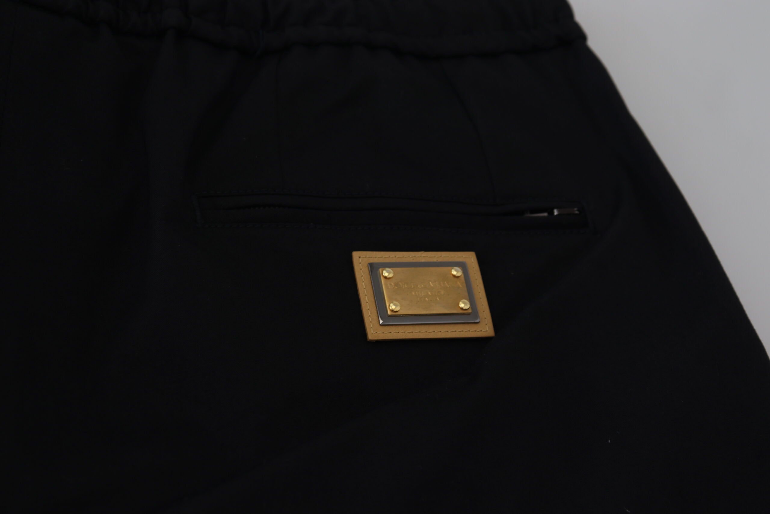 Black Cotton Elastic Waist DG Logo Cropped Pants - ventzia