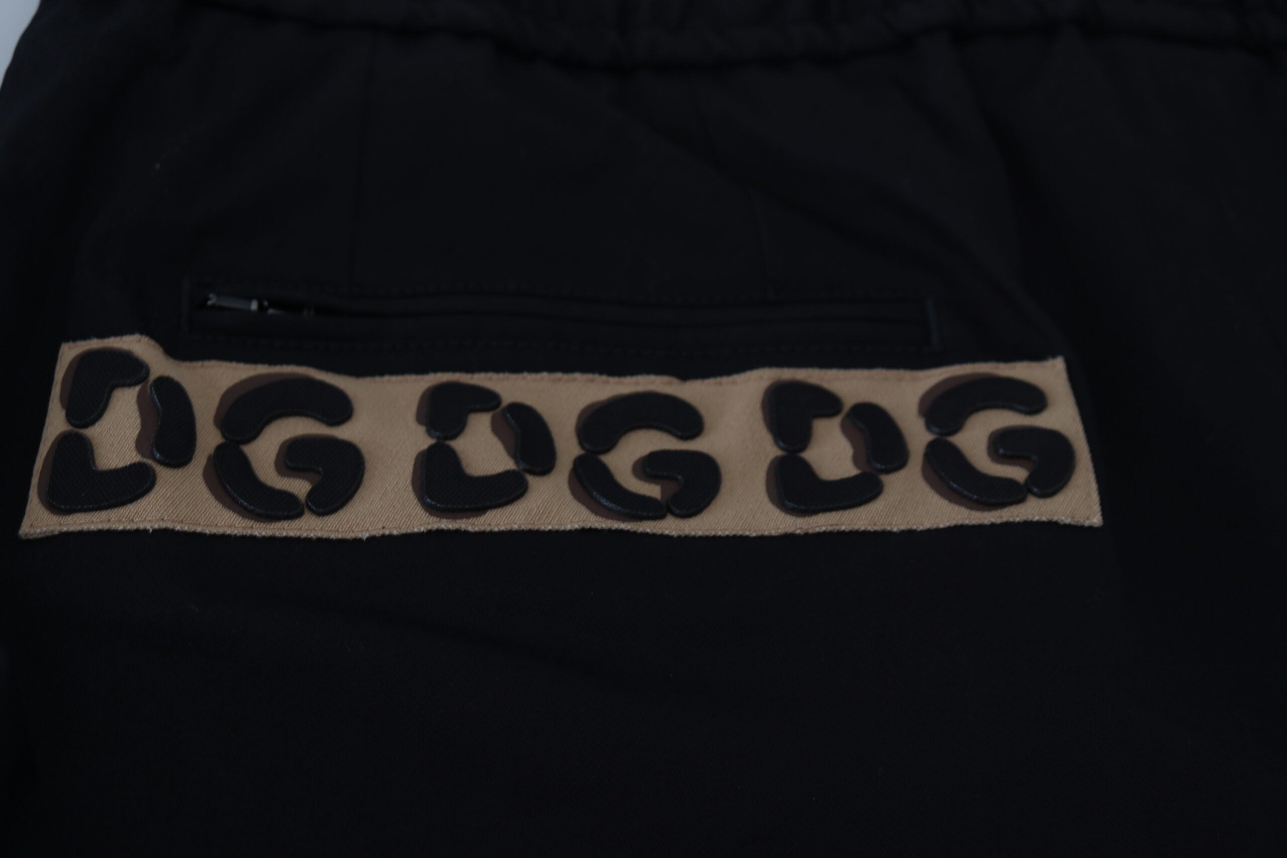 Black Cotton Elastic Waist DG Logo Cropped Pants - ventzia