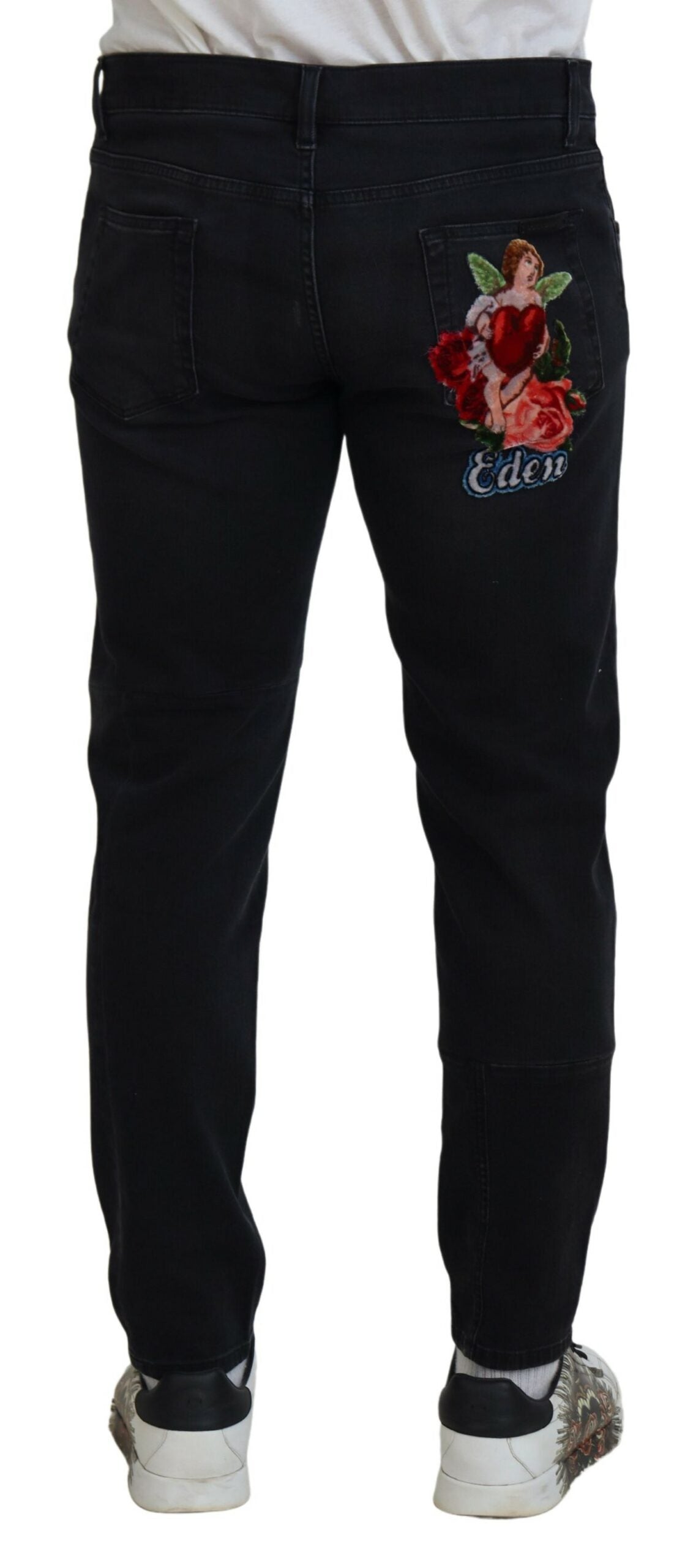 Black Angel Embroidery Skinny Denim Jeans - ventzia