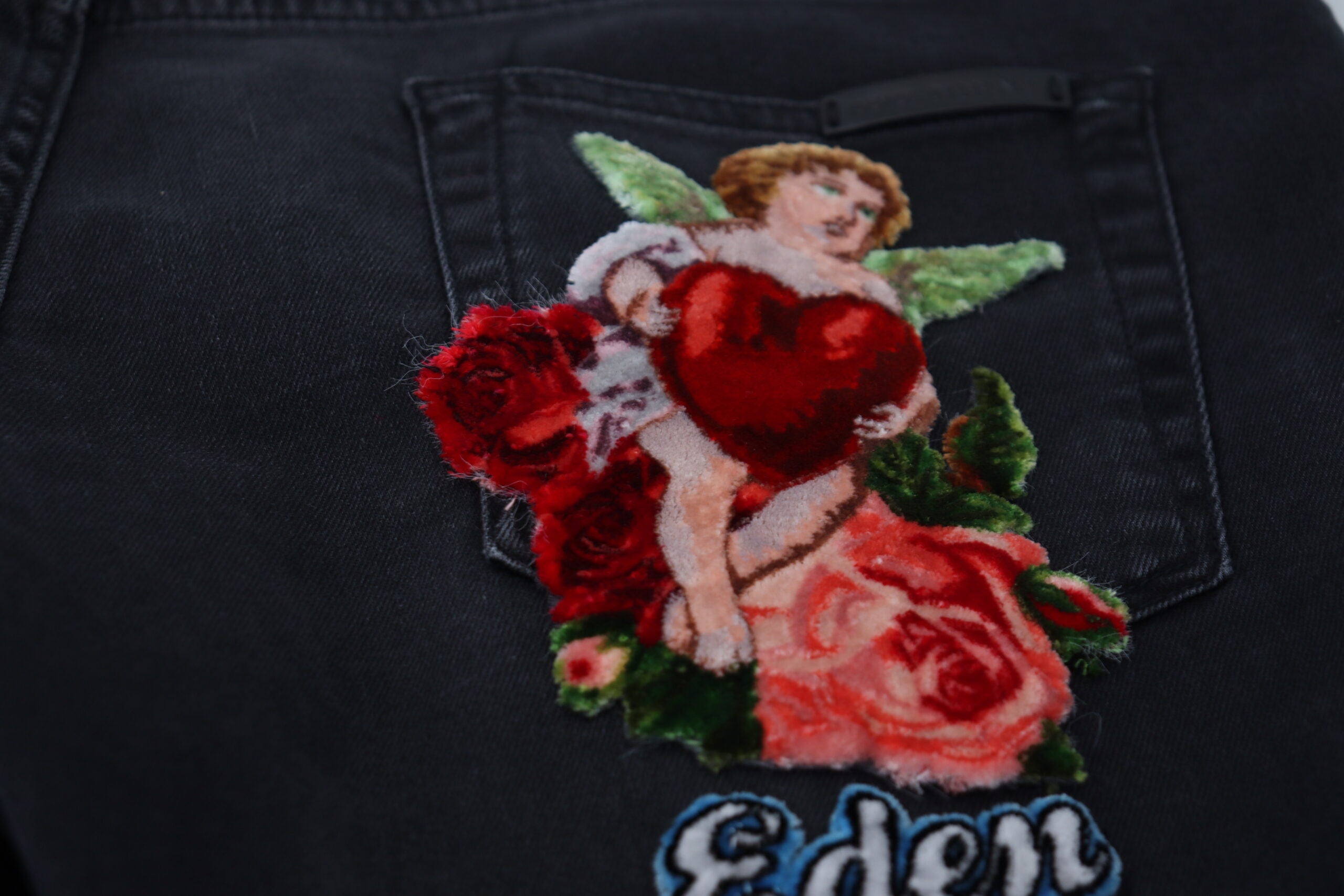 Black Angel Embroidery Skinny Denim Jeans - ventzia