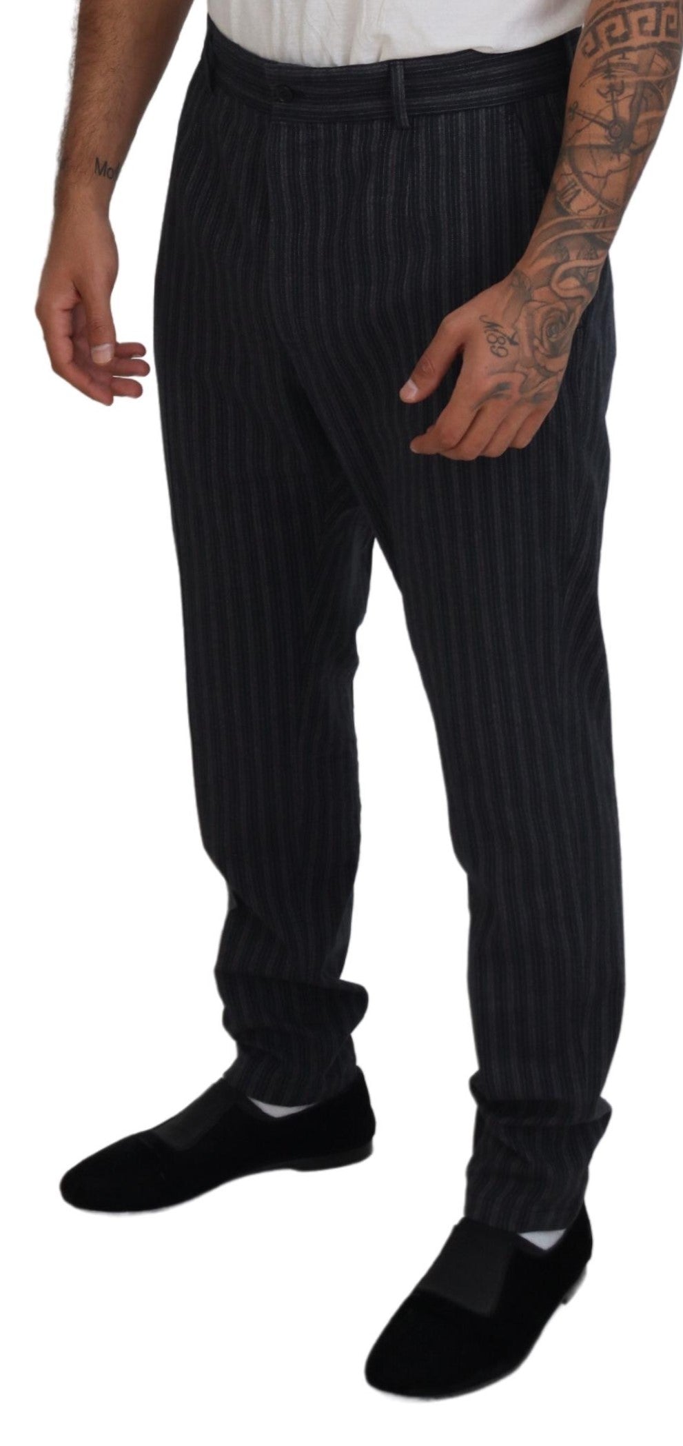 Dark Gray Stripes Chino Dress Pants - ventzia