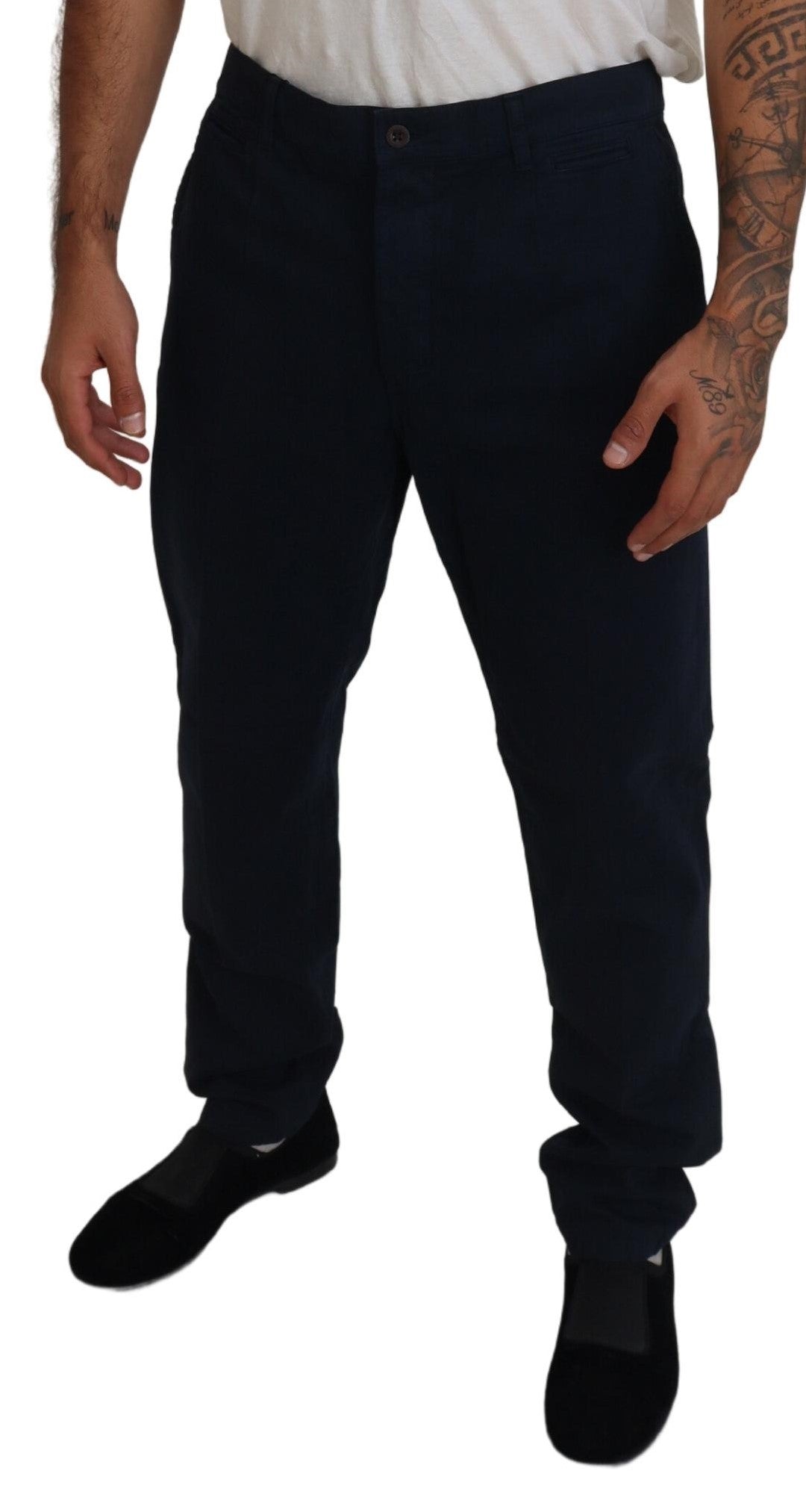 Blue Cotton Dress Formal Men Pants - ventzia