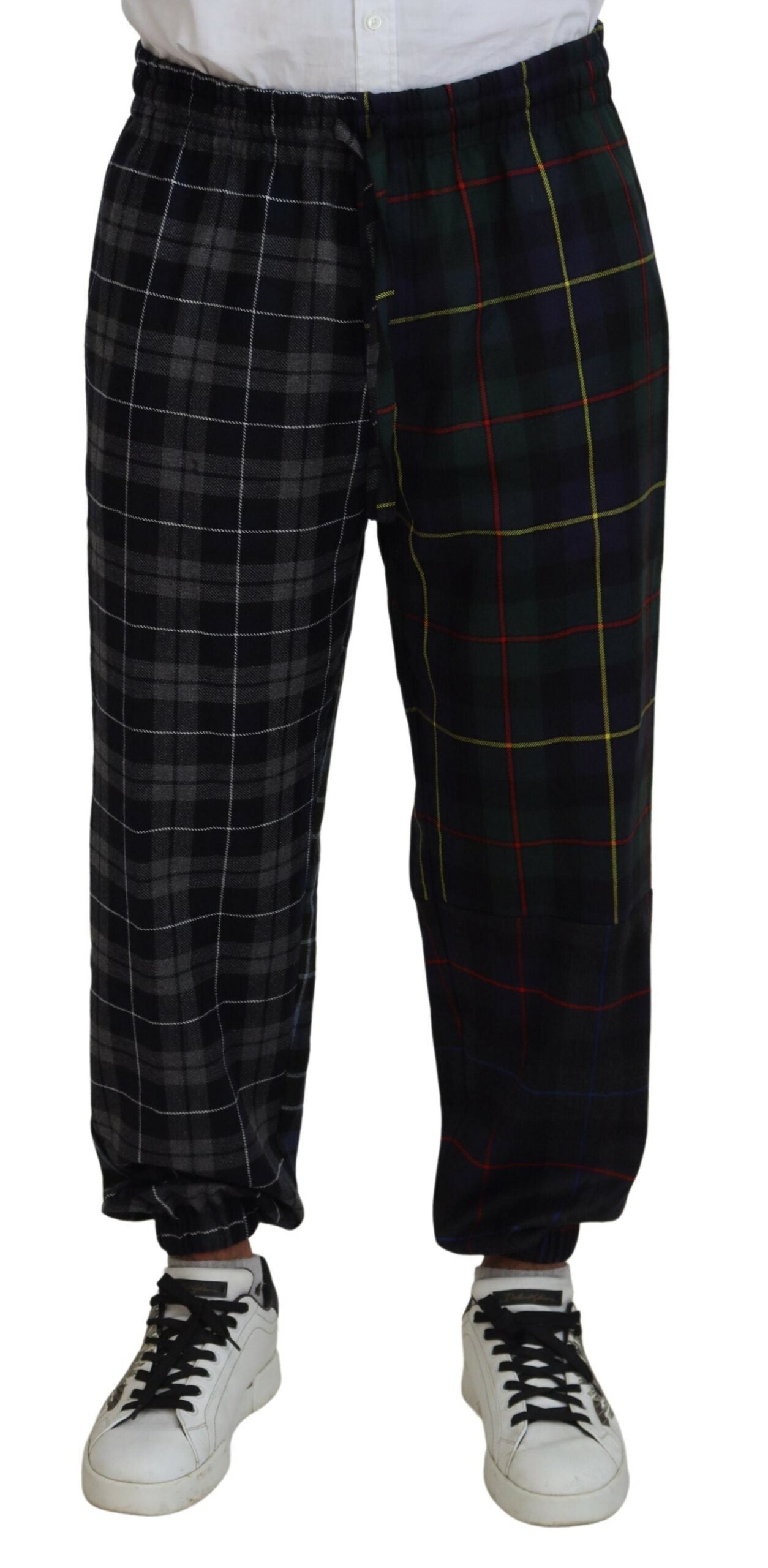 Multicolor Checkered Wool Men Jogger Pants - ventzia