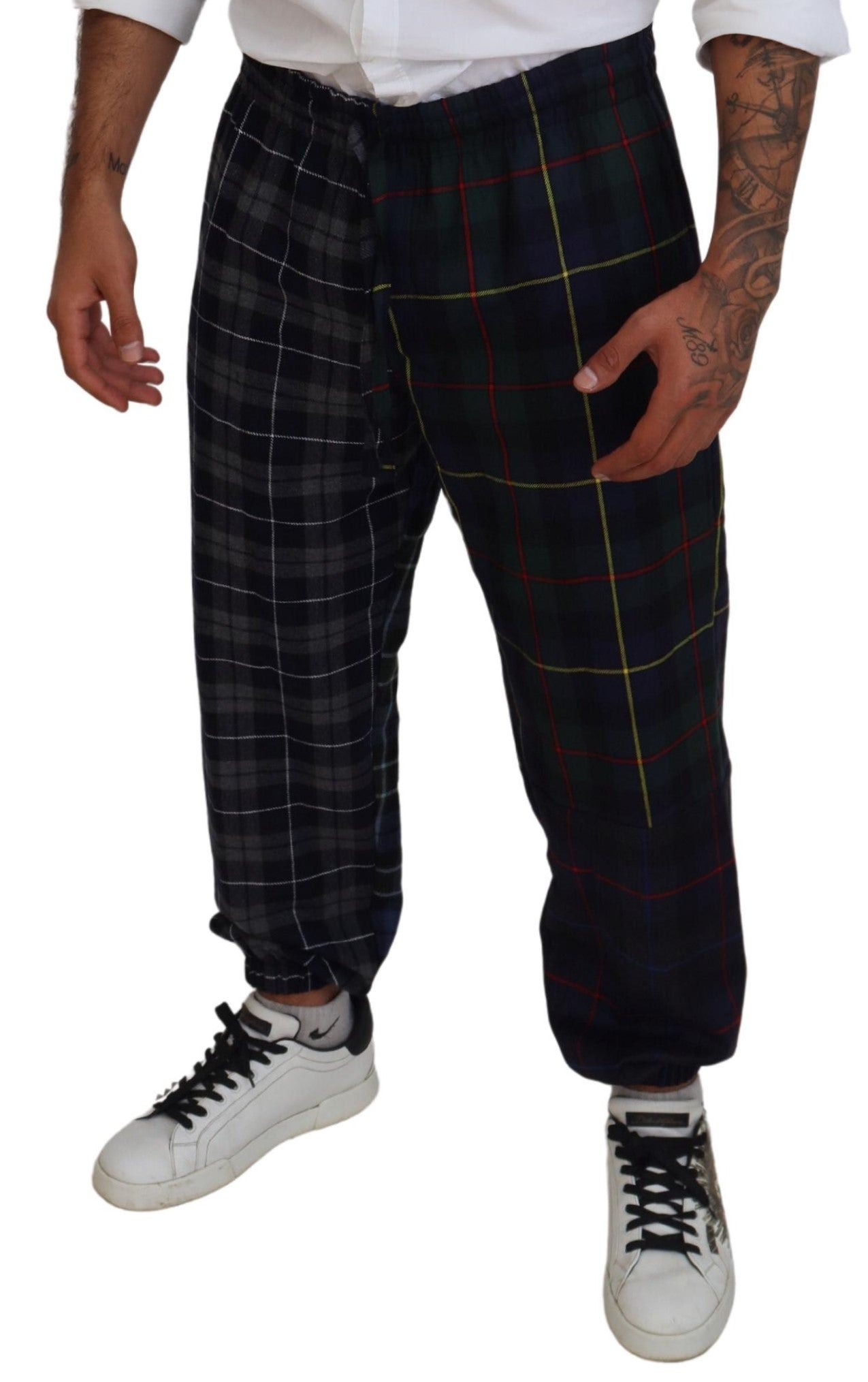 Multicolor Checkered Wool Men Jogger Pants - ventzia