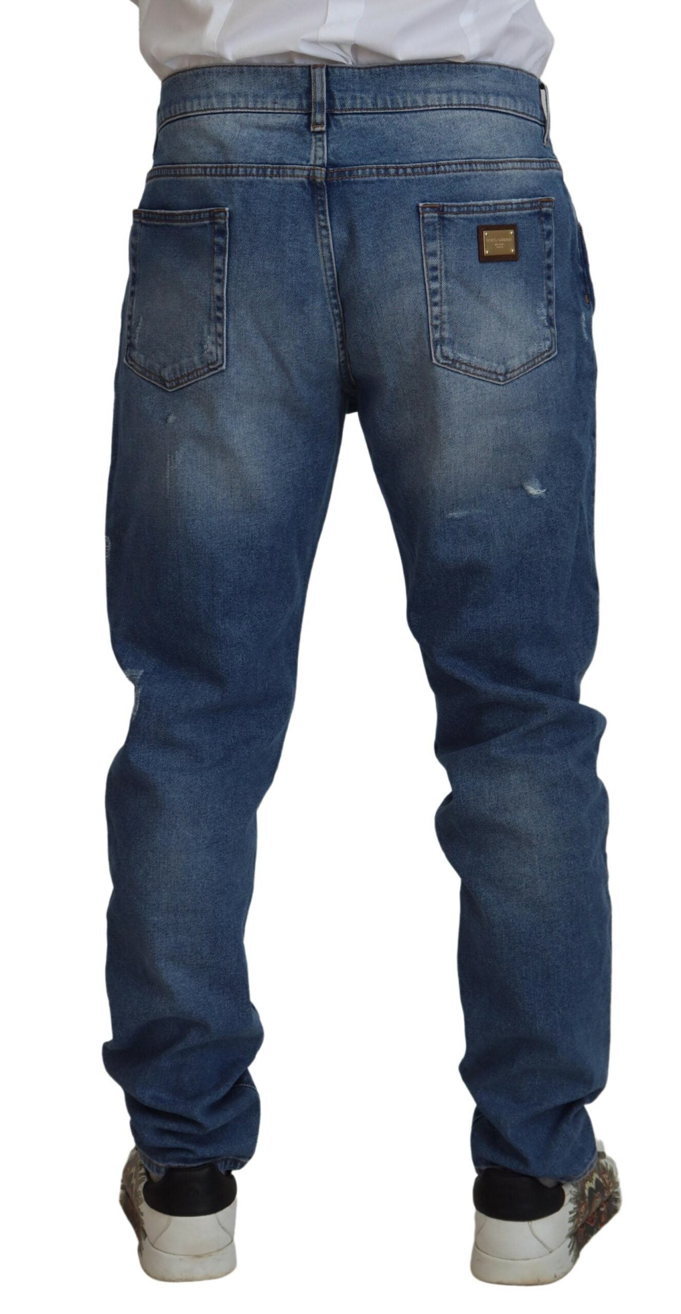 Blue Washed Skinny Cotton Denim Jeans - ventzia