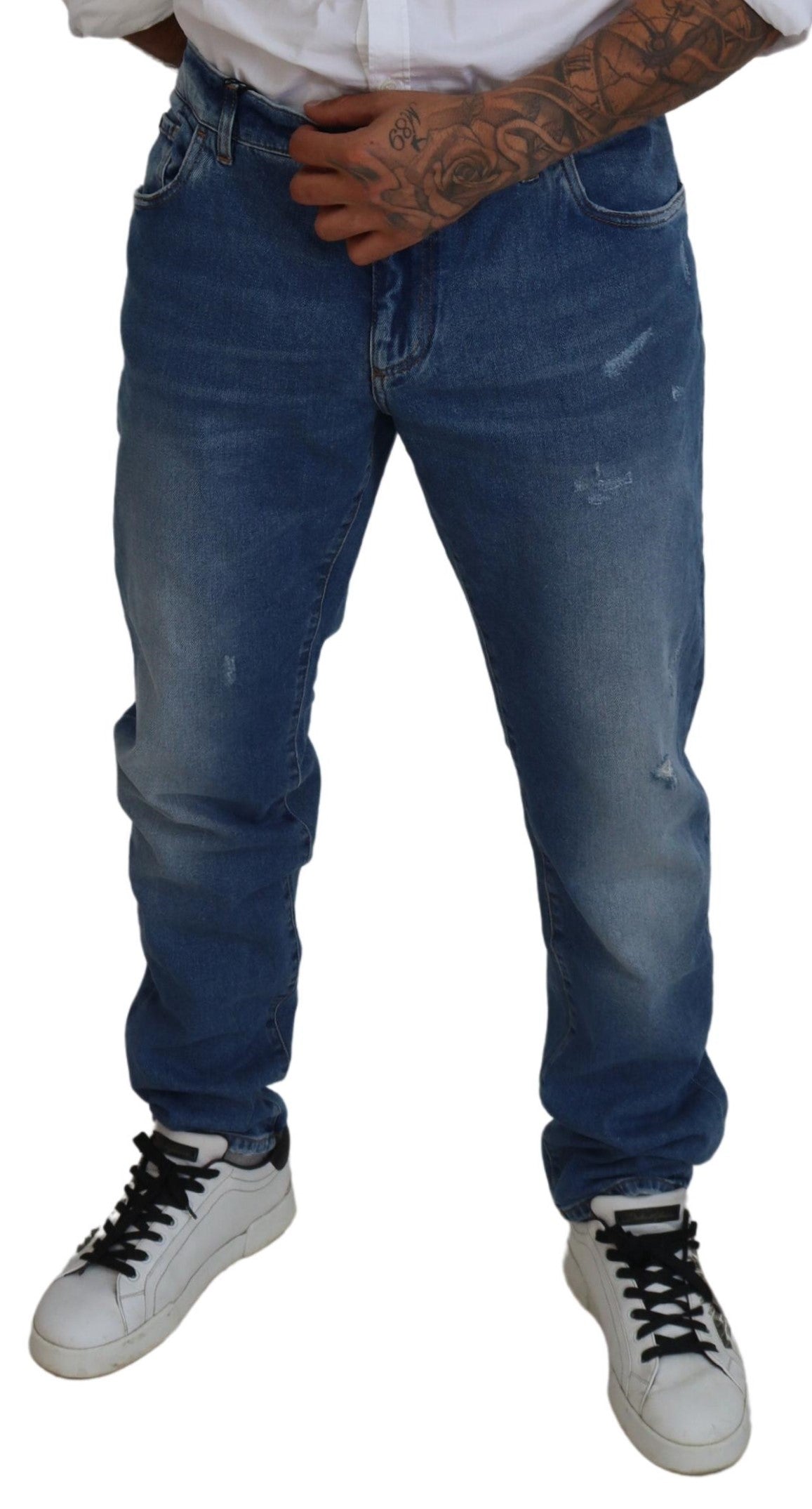 Blue Washed Skinny Cotton Denim Jeans - ventzia