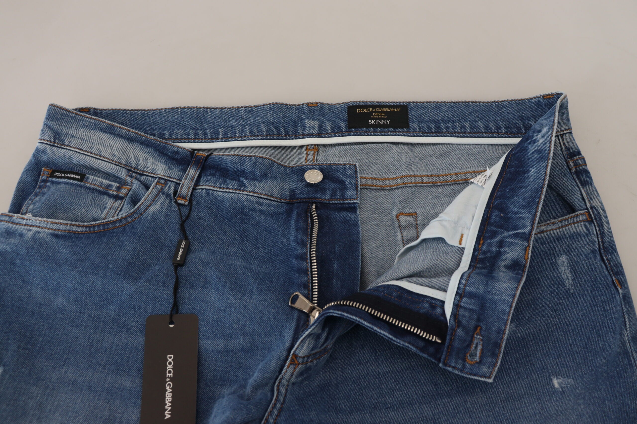 Blue Washed Skinny Cotton Denim Jeans - ventzia