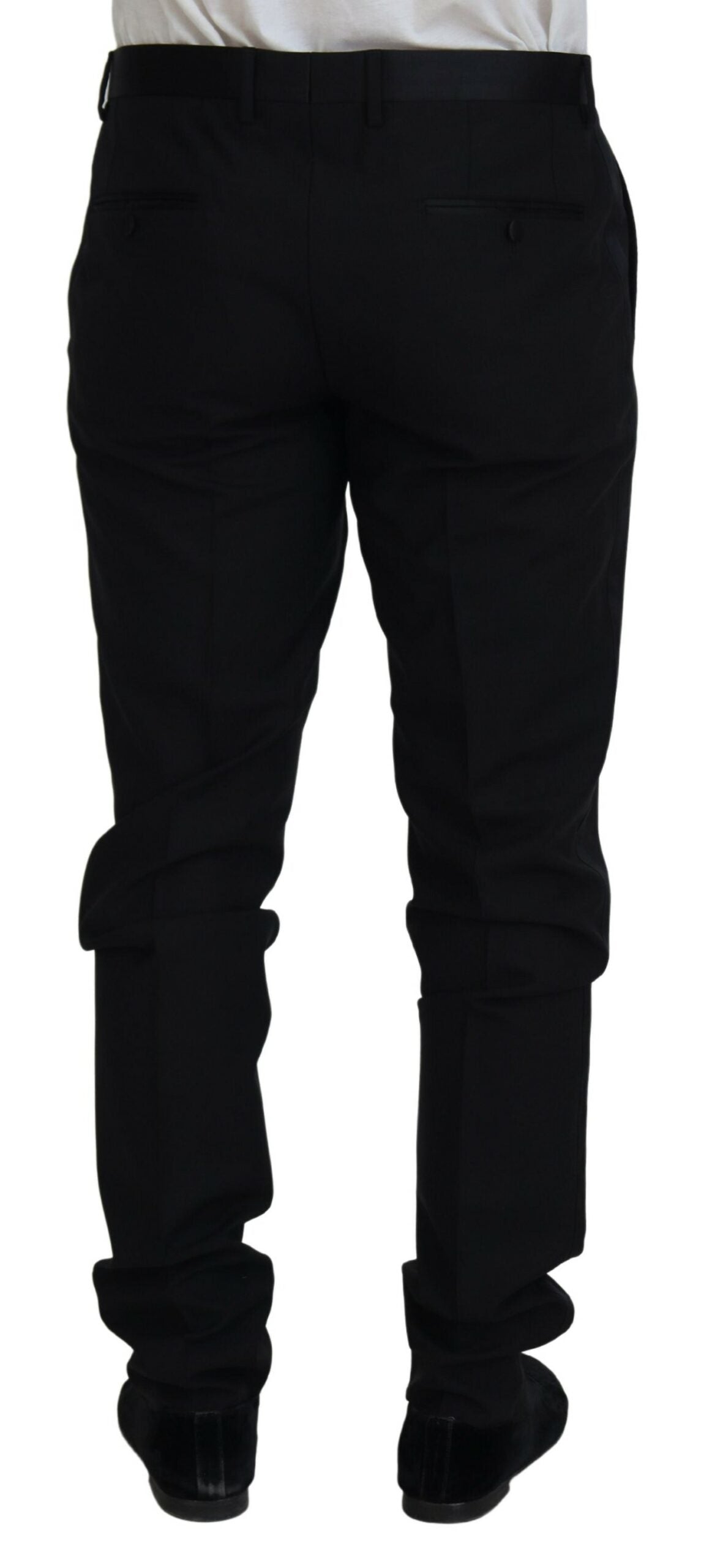 Black Wool Chino Dress Formal Pants - ventzia