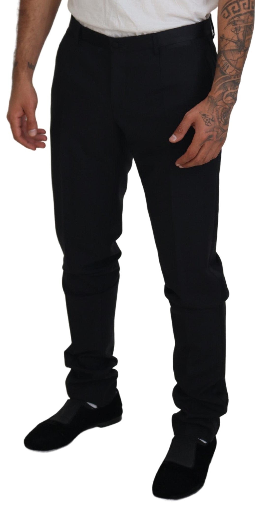 Black Wool Chino Dress Formal Pants - ventzia