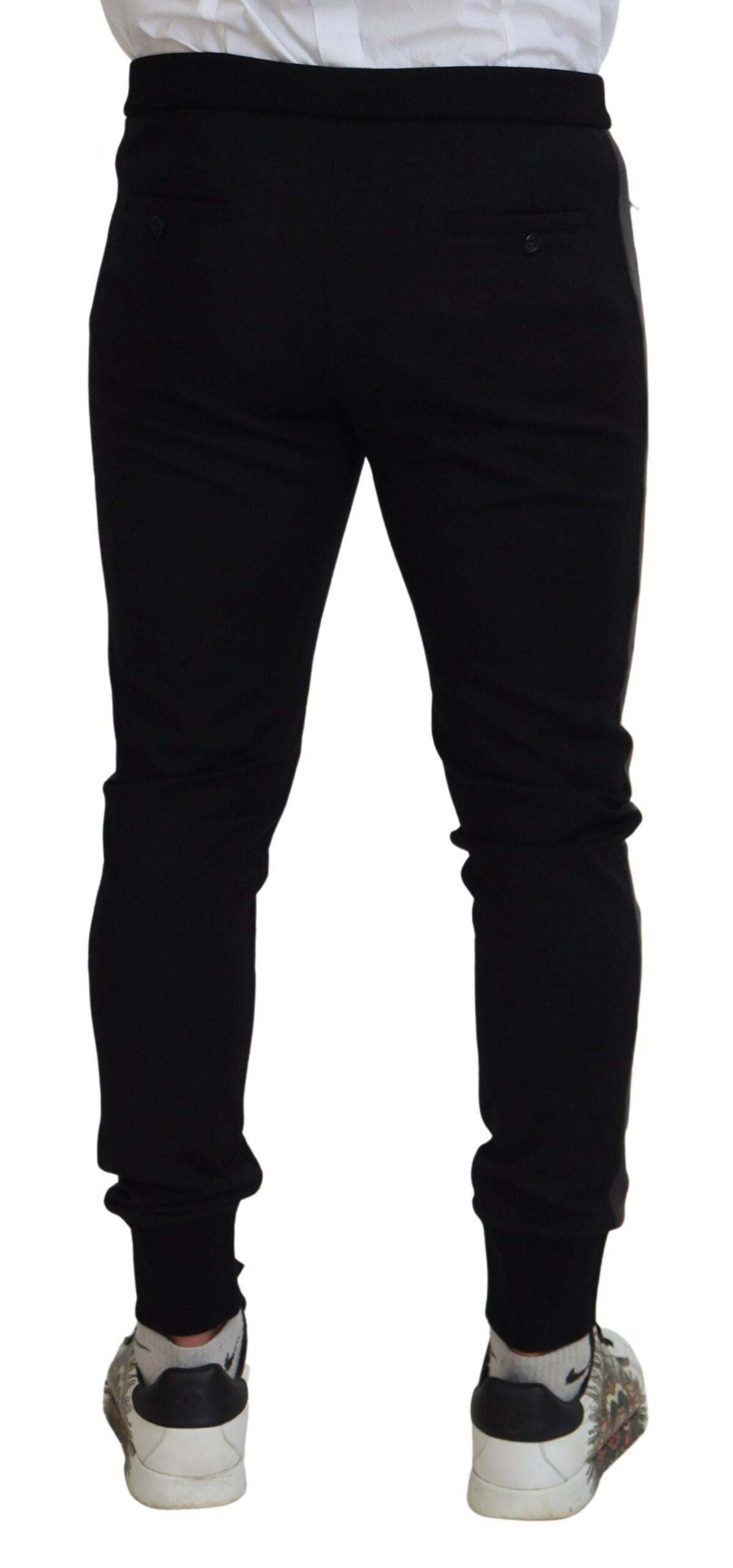 Black Wool Horseshoe Jogger Pants - ventzia