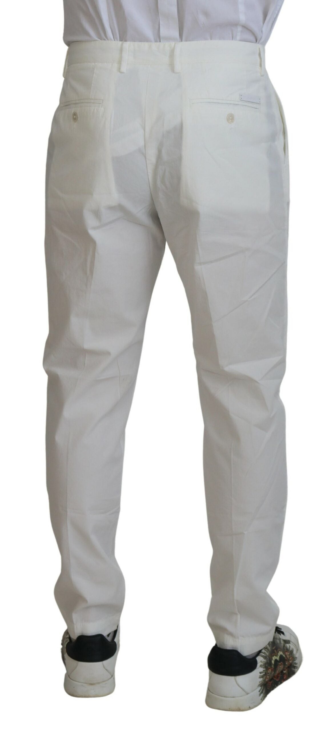White Cotton Skinny Chino Pants - ventzia