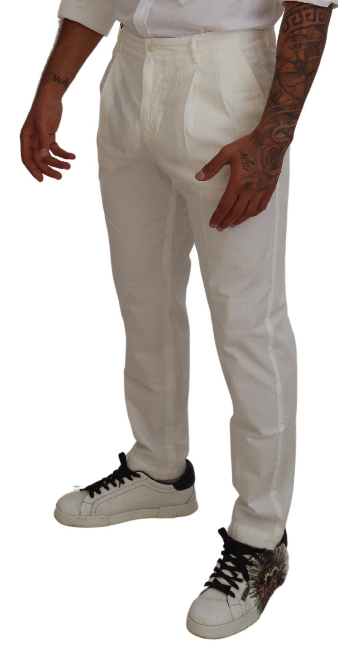 White Cotton Skinny Chino Pants - ventzia