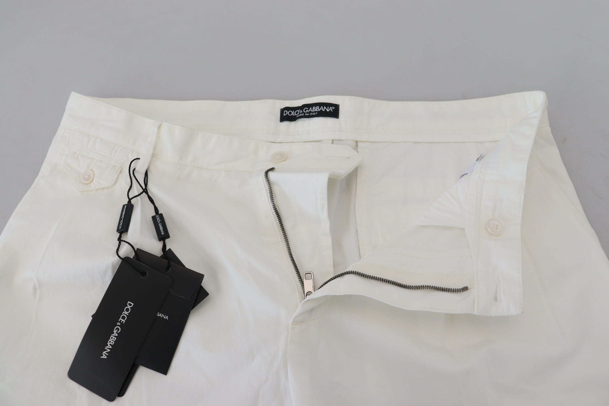 White Cotton Skinny Chino Pants - ventzia