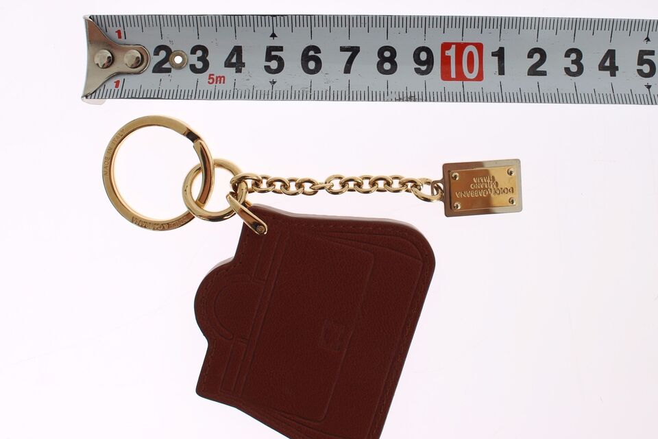 Brown Leather Miss SICILY Gold Finder Chain Keychain - ventzia