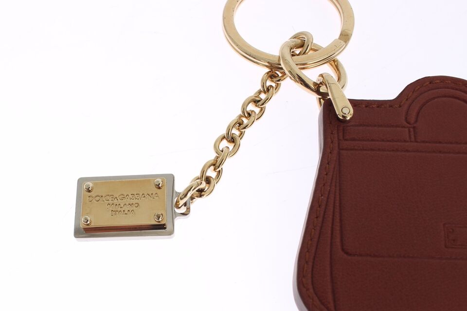 Brown Leather Miss SICILY Gold Finder Chain Keychain - ventzia