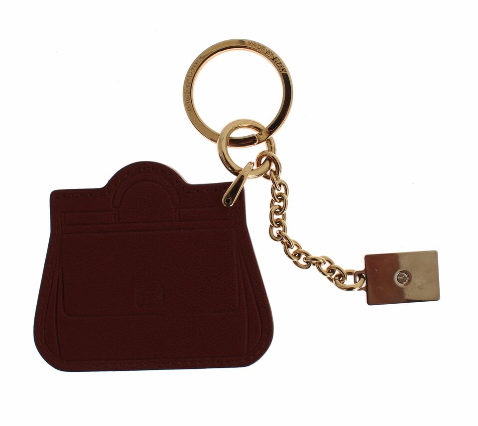 Brown Leather Miss SICILY Gold Finder Chain Keychain - ventzia