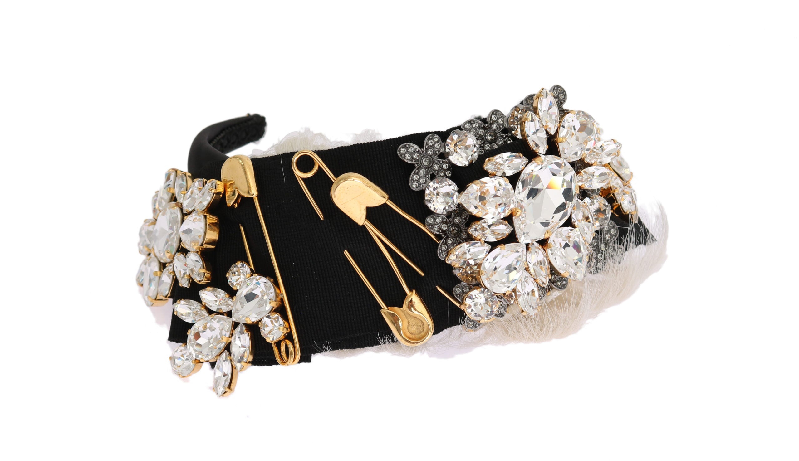 Black Crystal White Hair Parrucchiera Headband Diadem - ventzia