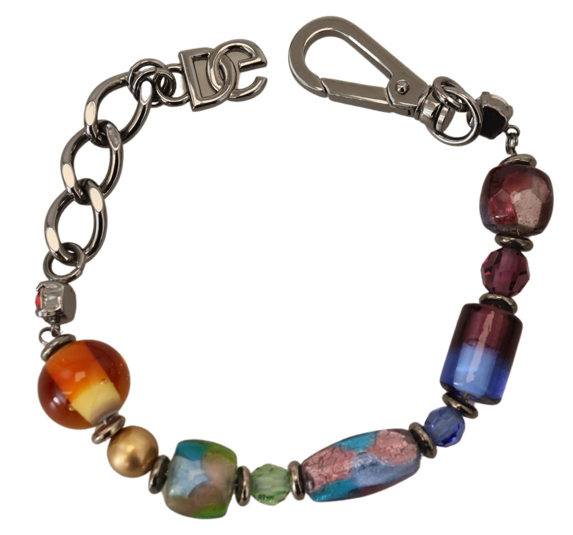 multicolor Silver Chain Brass Beaded Lobster Clasp Bracelet - ventzia